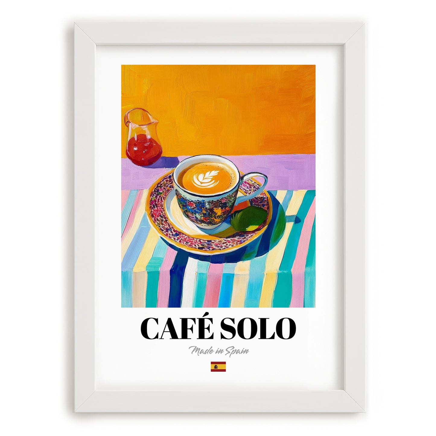 Café Solo – Spanish Coffee, Konditorei Still Life, placed in minimal white frame