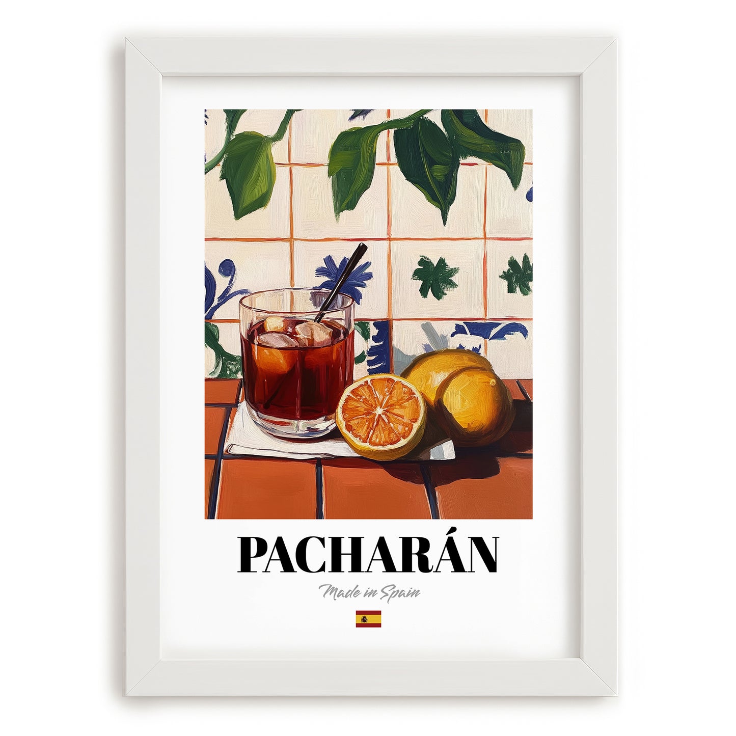 Pacharán – Spanish Liqueur Drink, Beach Bar Print, placed in minimal white frame