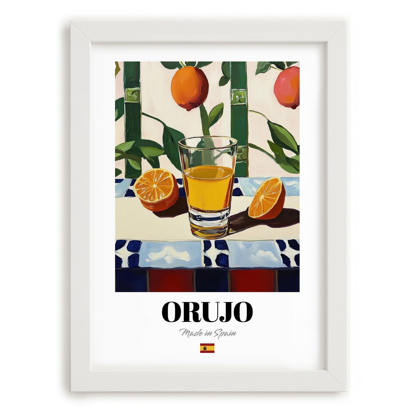 Orujo – Spanish Spirit Drink, Hotel Lobby Wall Art, placed in minimal white frame