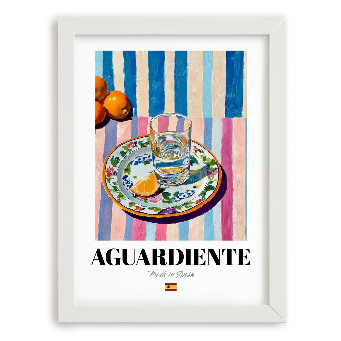Aguardiente – Spanish Spirit Drink, Rooftop Terrace Poster, placed in minimal white frame