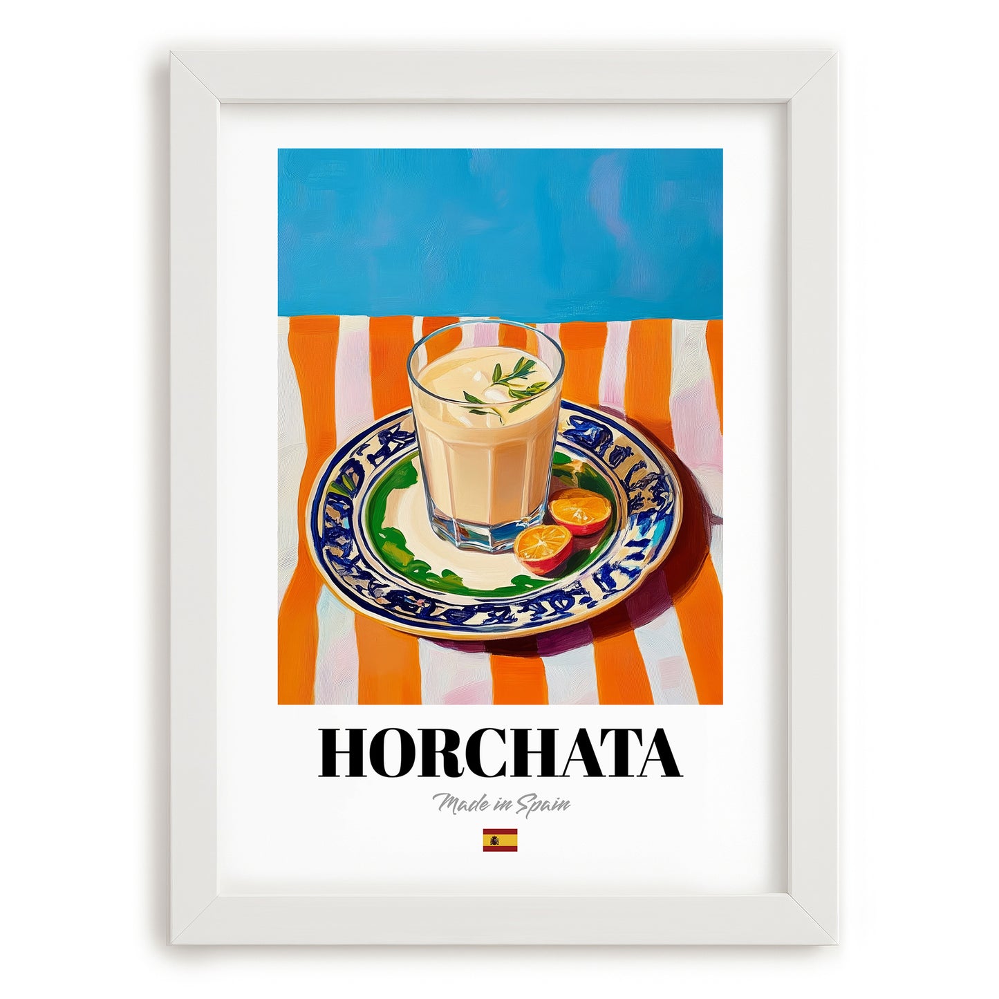 Horchata – Spanish Beverage Drink, Jazz Bar Poster, placed in minimal white frame