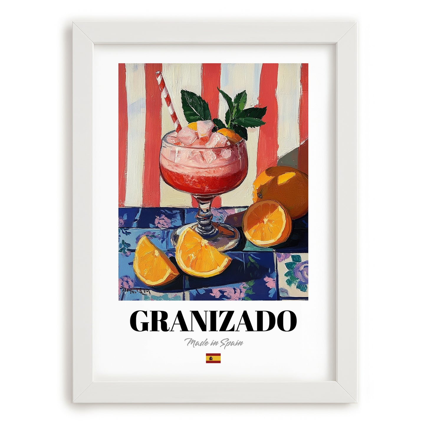Granizado – Spanish Beverage Drink, Jazz Bar Wall Art, placed in minimal white frame