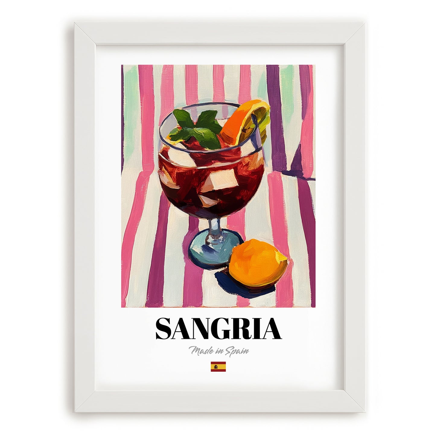 Sangria – Spanish Cocktail Drink, Cocktail Lounge Poster, placed in minimal white frame