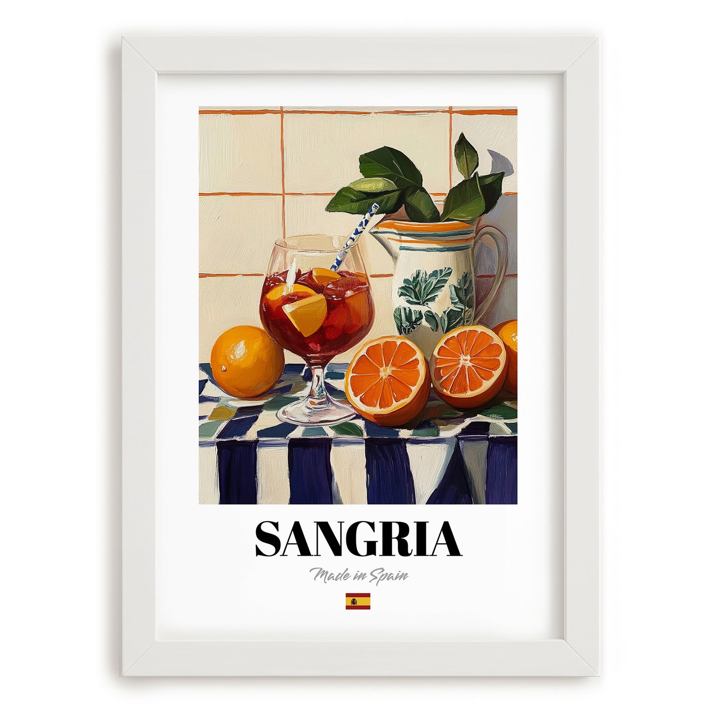 Sangria – Spanish Cocktail Drink, Rooftop Terrace Poster, placed in minimal white frame