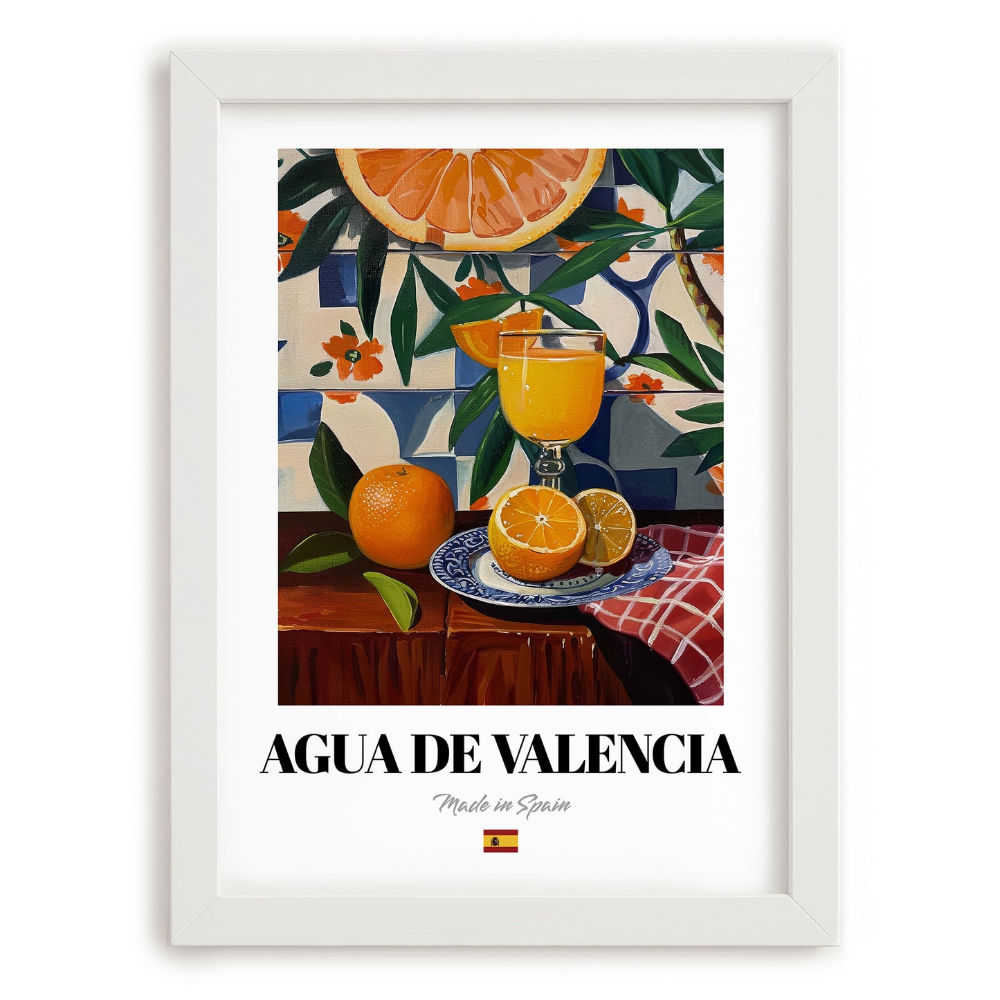 Agua de Valencia – Spanish Cocktail Drink, Hotel Lobby Wall Art, placed in minimal white frame