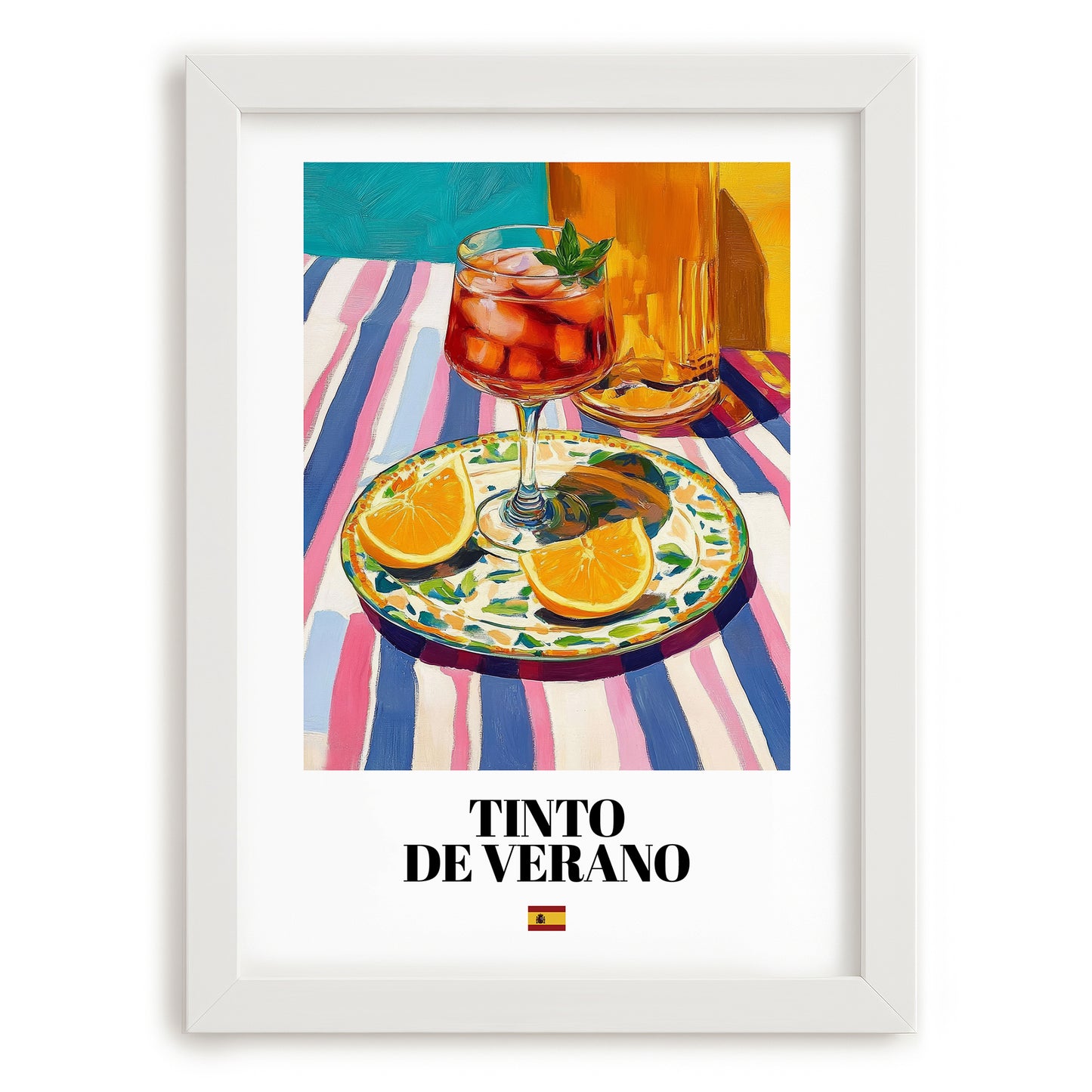 Tinto de Verano – Spanish Cocktail Drink, Hotel Lobby Illustration, placed in minimal white frame
