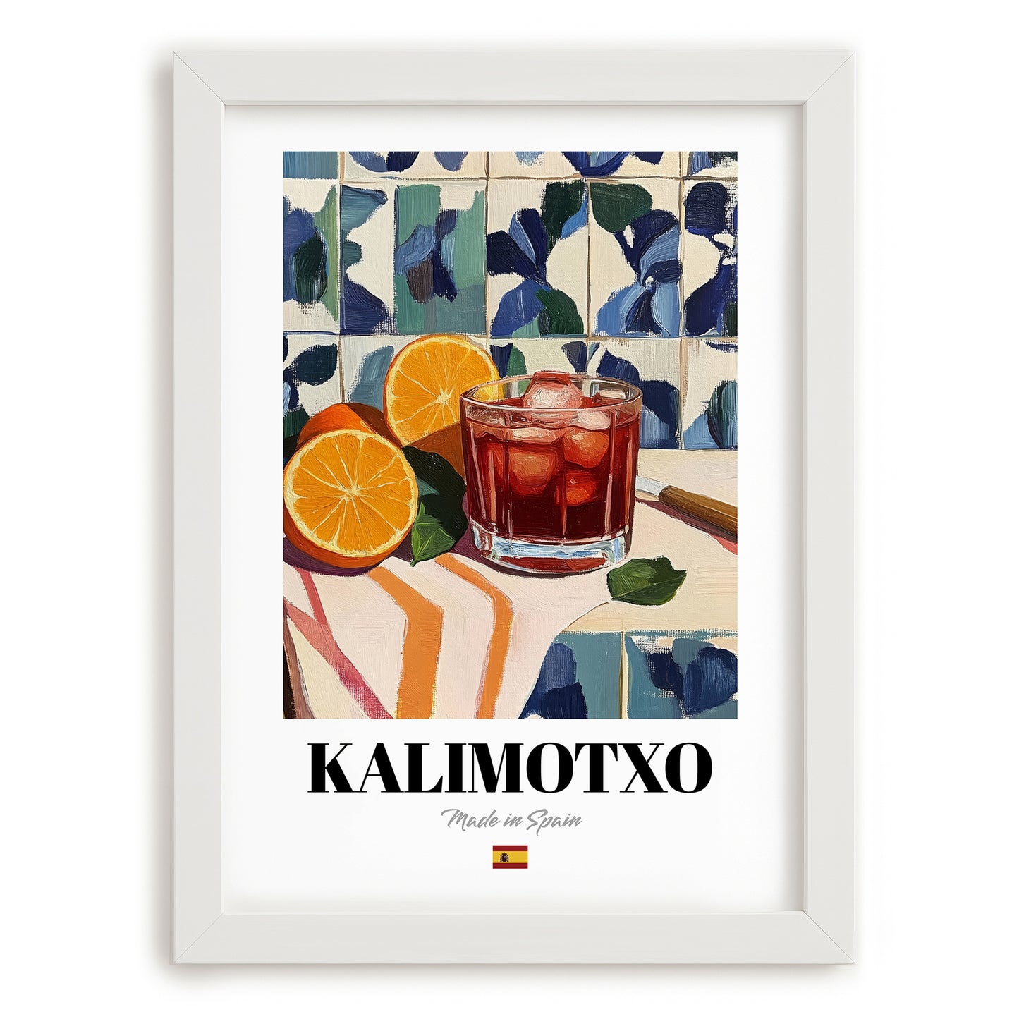 Kalimotxo – Spanish Cocktail Drink, Jazz Bar Wall Art, placed in minimal white frame
