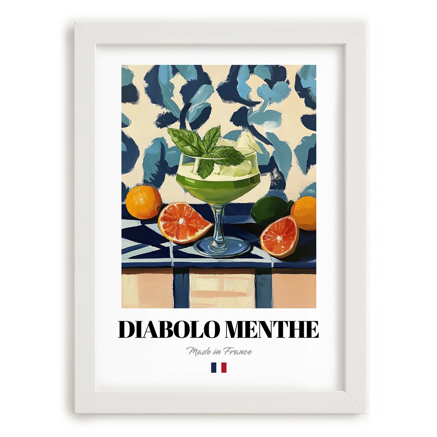 Diabolo Menthe – French Beverage Drink, Beach Bar Poster, placed in minimal white frame