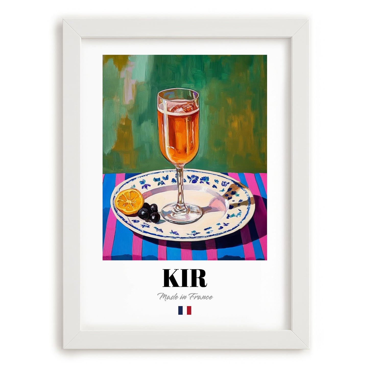 Kir – French Cocktail Drink, Sky Bar Illustration, placed in minimal white frame