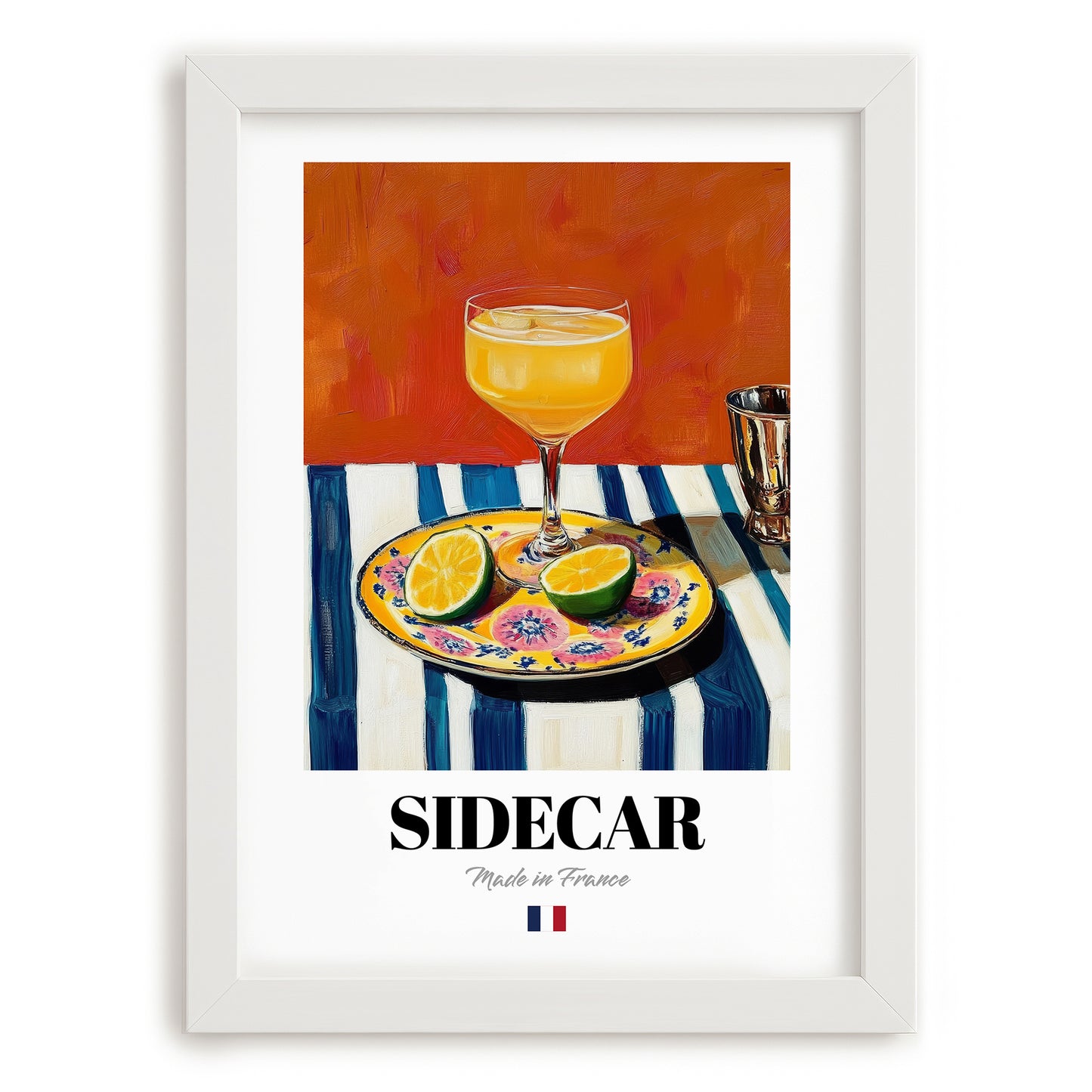 Sidecar – French Cocktail Drink, Sky Bar Poster, placed in minimal white frame