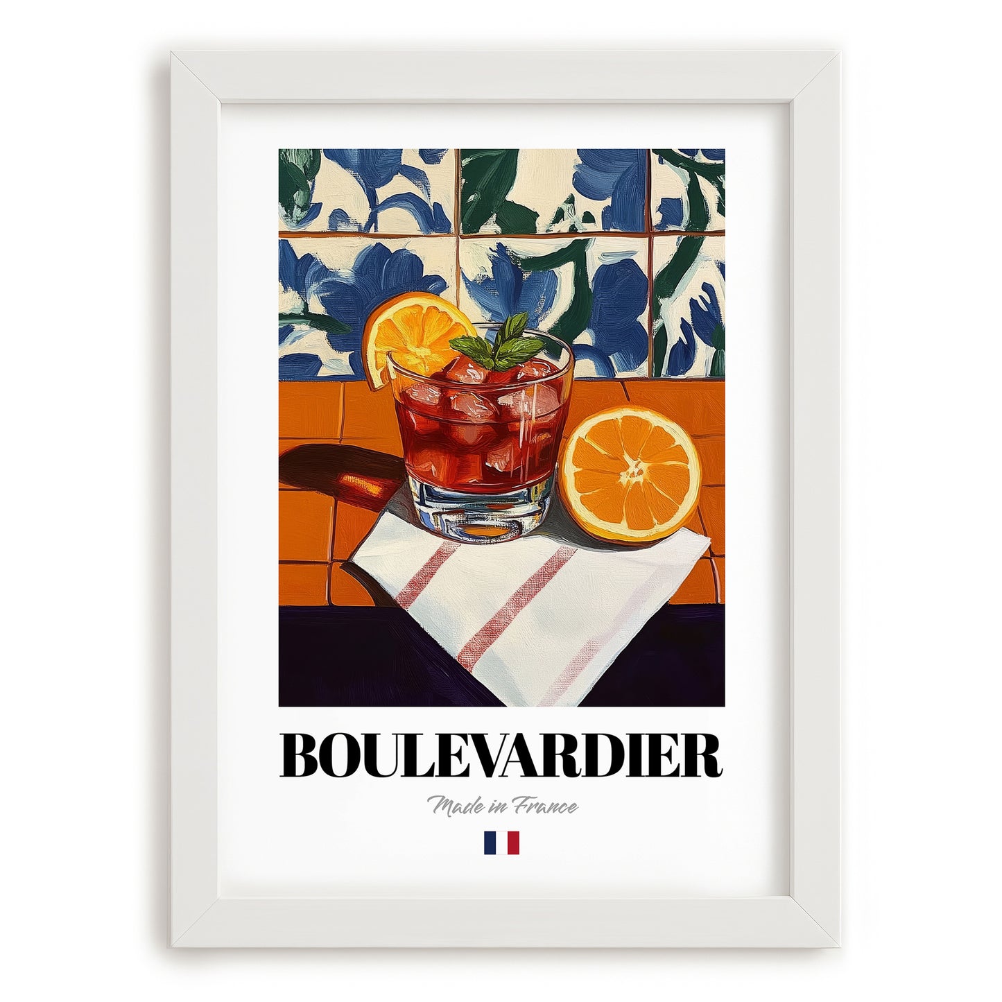 Boulevardier – French Cocktail Drink, Speakeasy Print, placed in minimal white frame