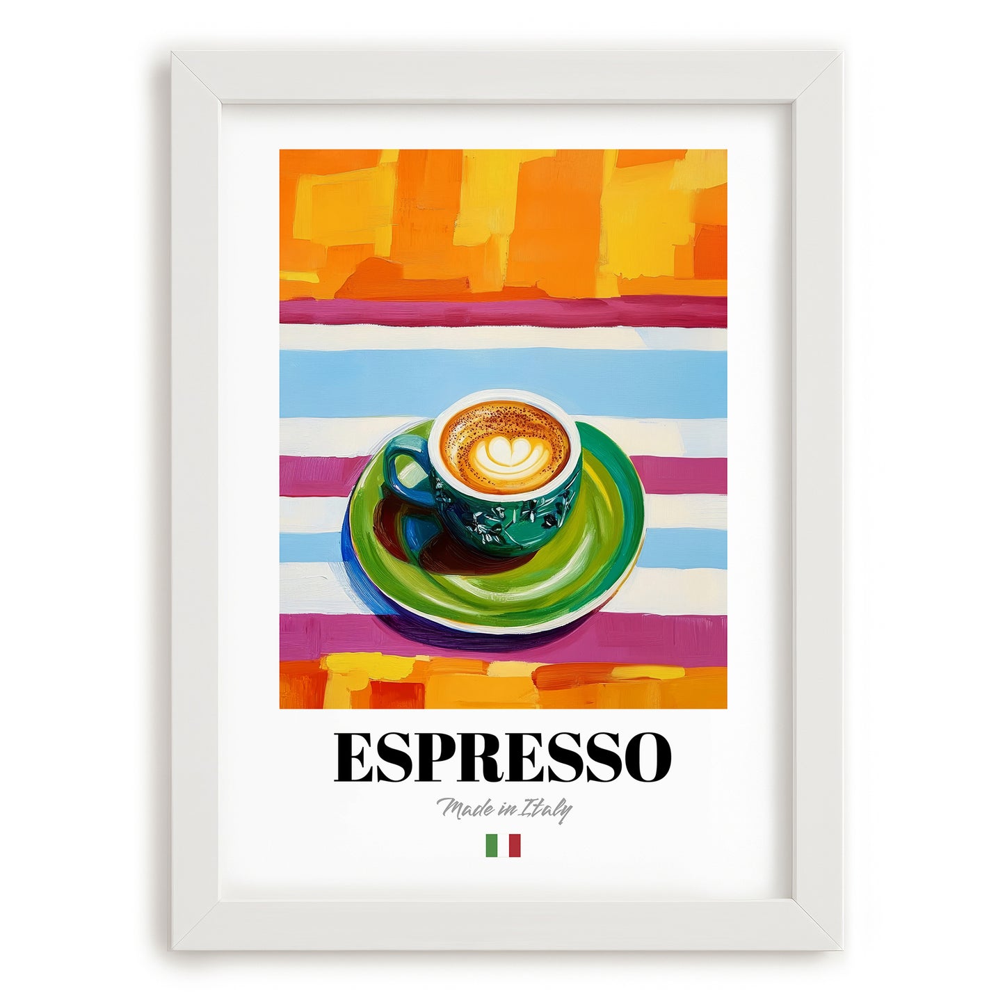 Espresso – Italian Coffee, Café Poster, placed in minimal white frame