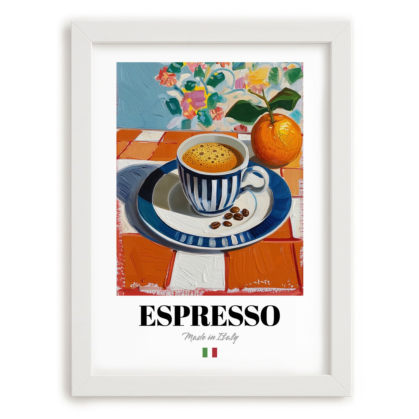 Espresso – Italian Coffee, Café Illustration, placed in minimal white frame