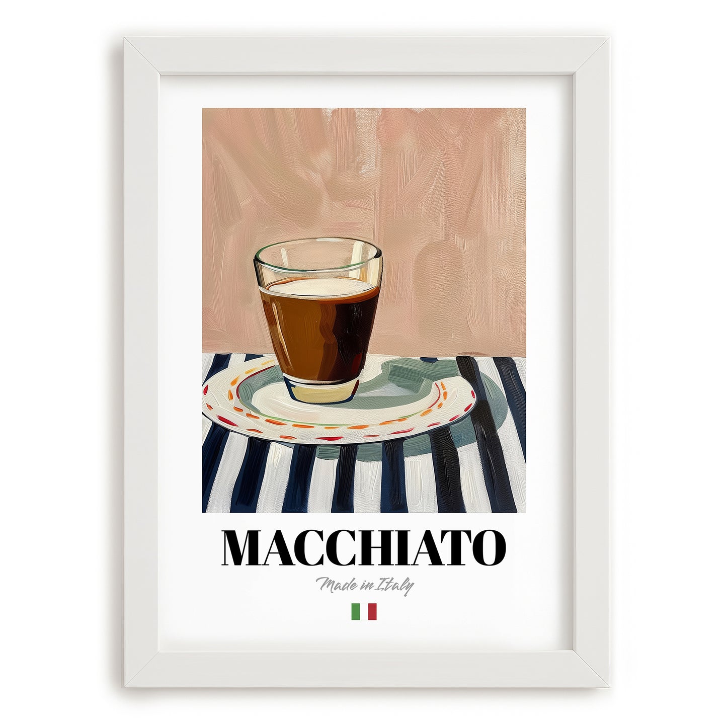 Macchiato – Italian Coffee, Coffeehouse Poster, placed in minimal white frame
