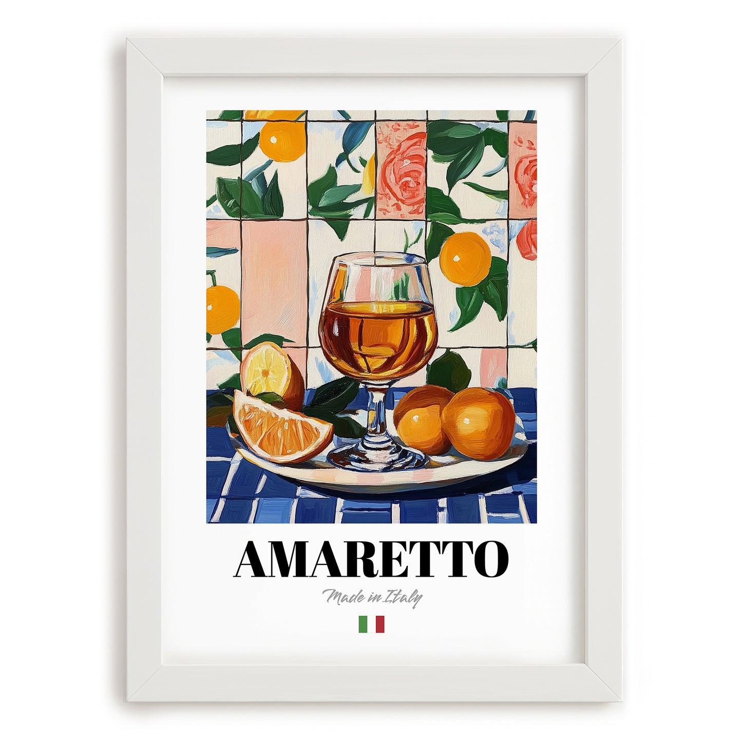 Amaretto – Italian Liqueur Drink, Hotel Lobby Poster, placed in minimal white frame