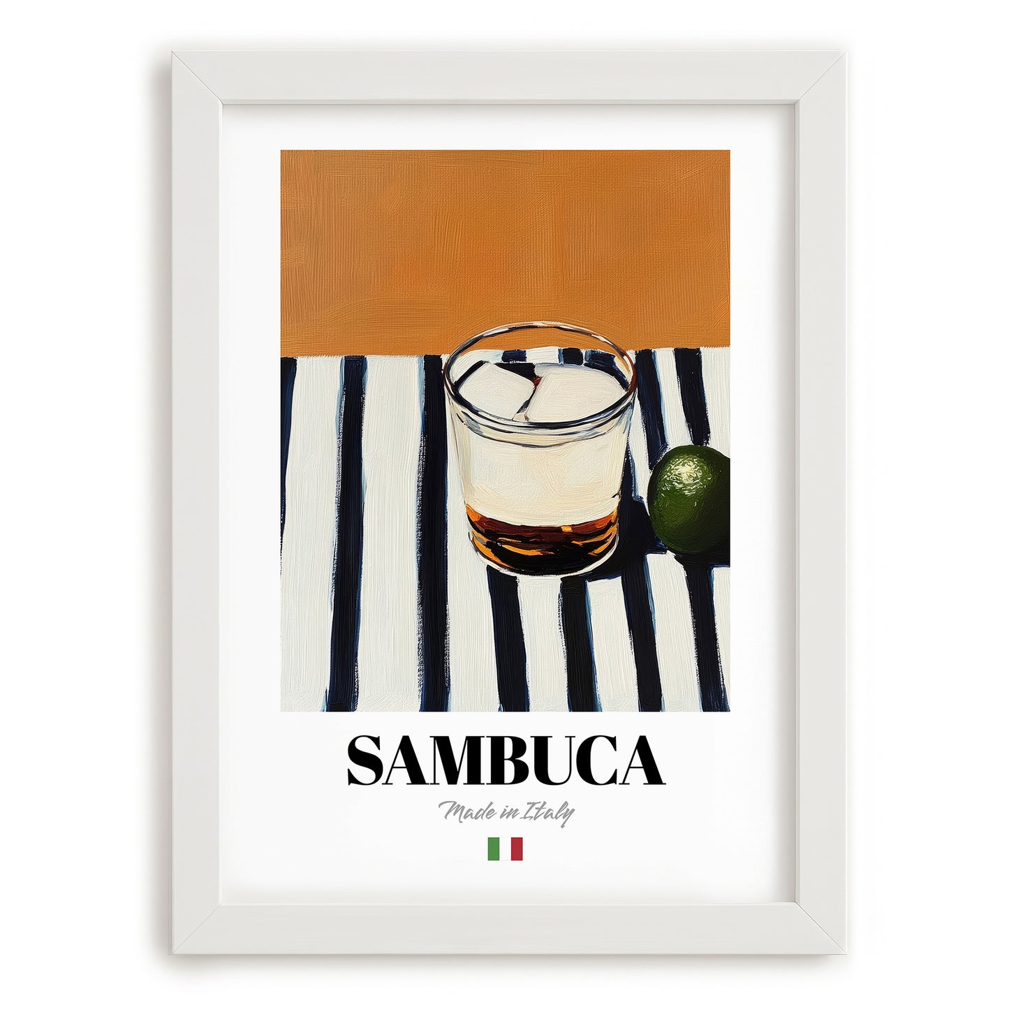 Sambuca – Italian Liqueur Drink, Hotel Lobby Poster, placed in minimal white frame