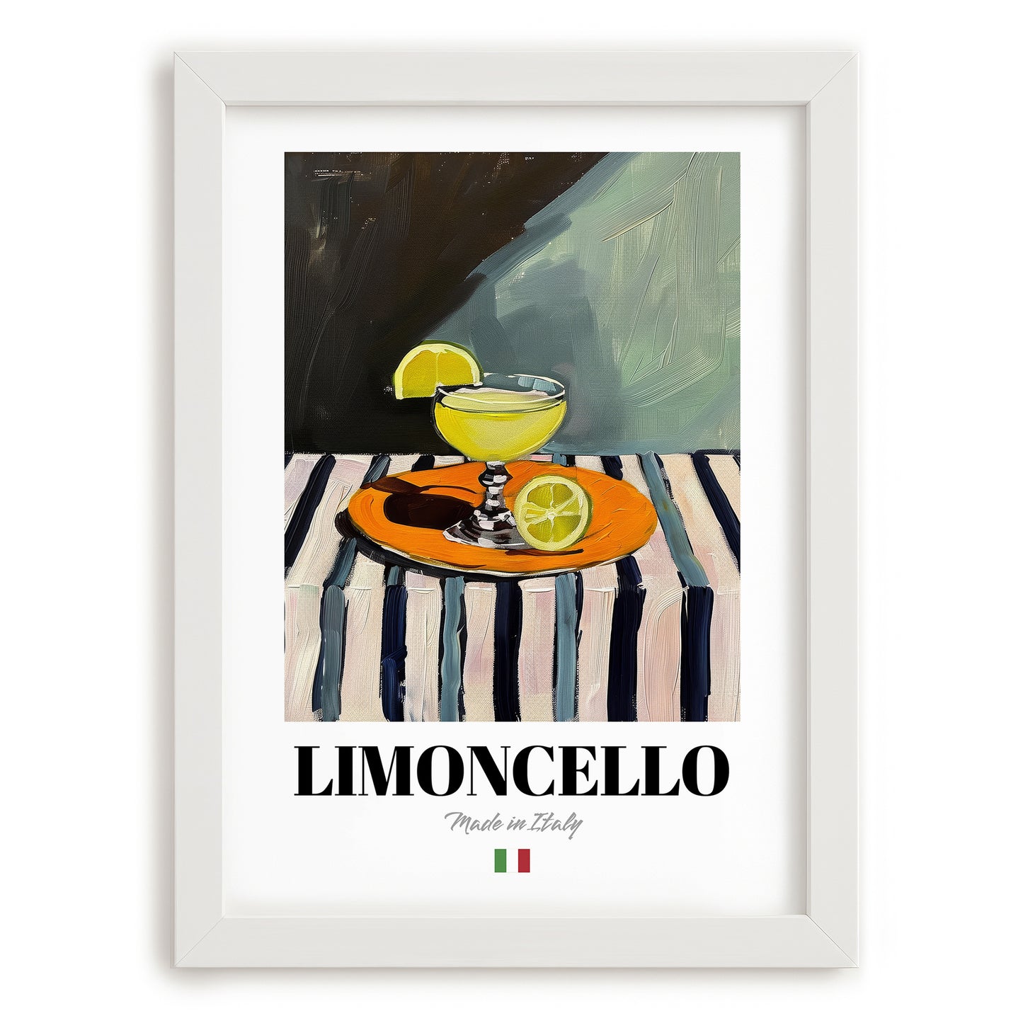 Limoncello – Italian Liqueur Drink, Cocktail Lounge Poster, placed in minimal white frame