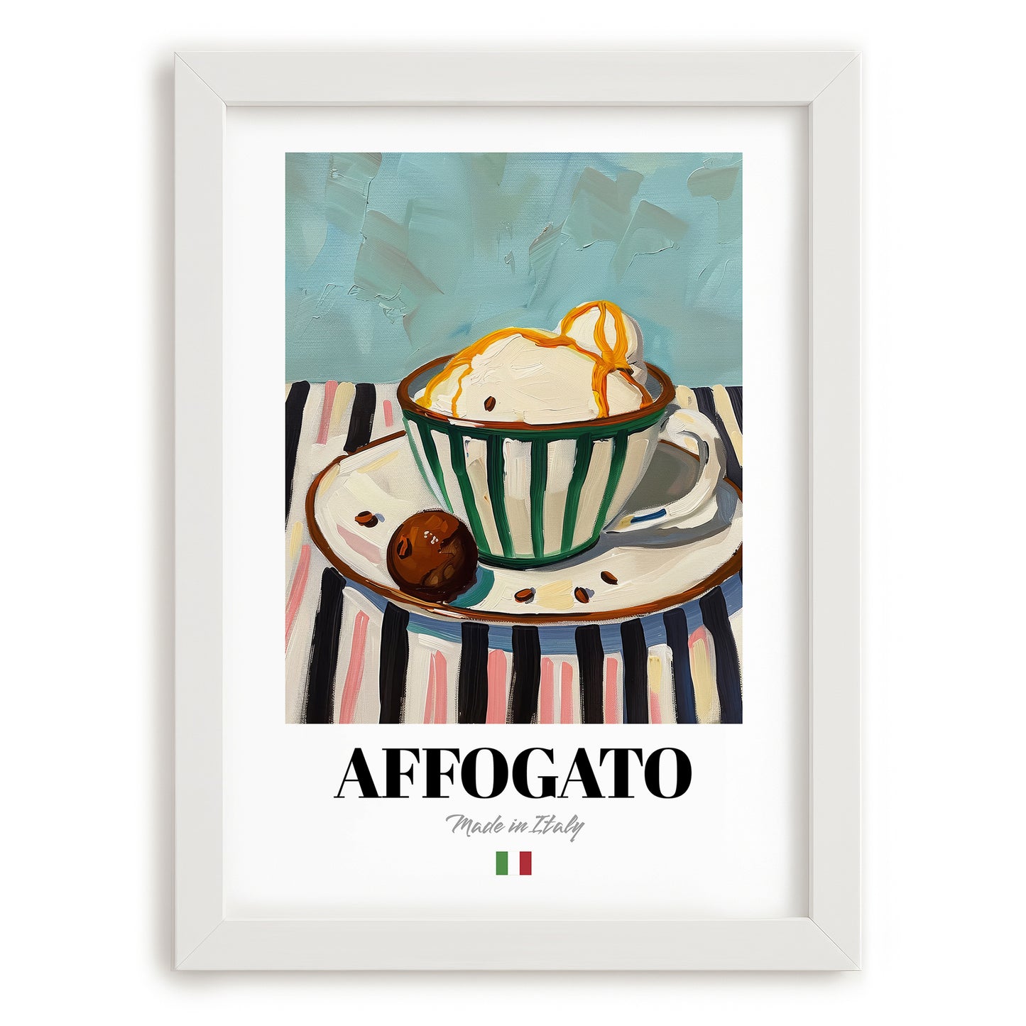 Affogato – Italian Coffee, Konditorei Wall Art, placed in minimal white frame