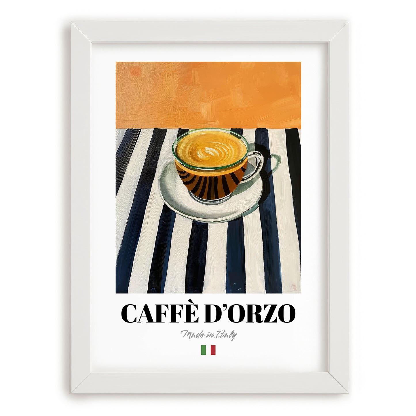 Caffè d'Orzo – Italian Coffee, Café Art, placed in minimal white frame