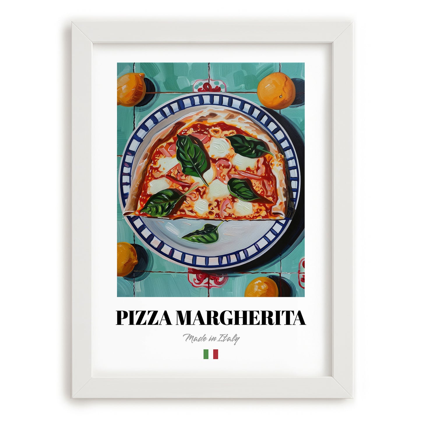 Pizza Margherita – Italian Pizza, Ristorante Poster, placed in minimal white frame