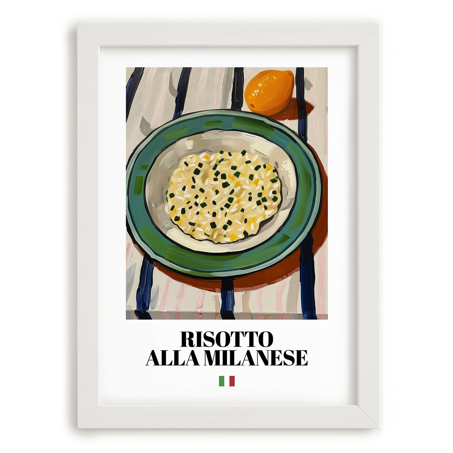 Risotto alla Milanese – Italian Rice Dish, Café Wall Art, placed in minimal white frame
