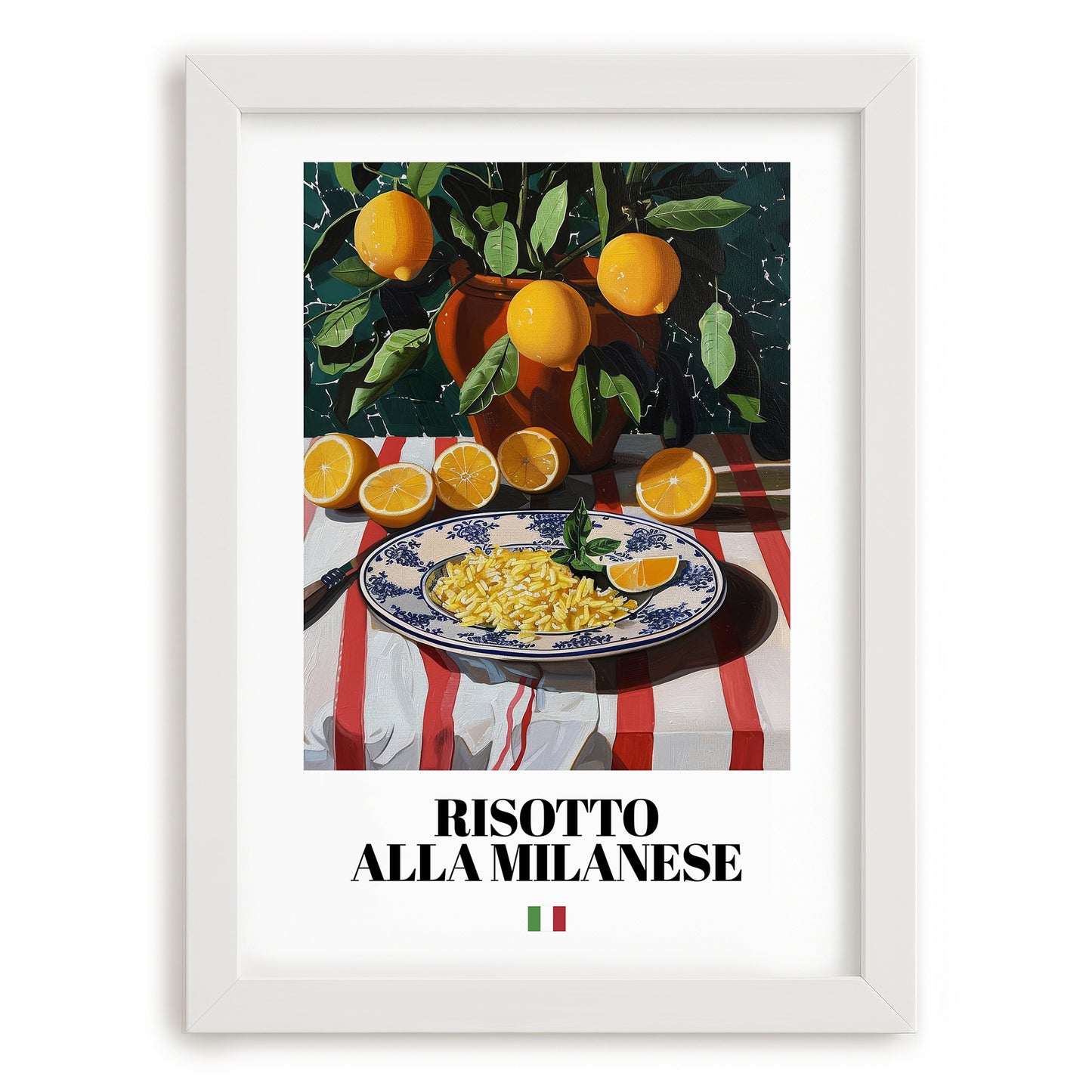 Risotto alla Milanese – Italian Rice Dish, Bistro Illustration, placed in minimal white frame