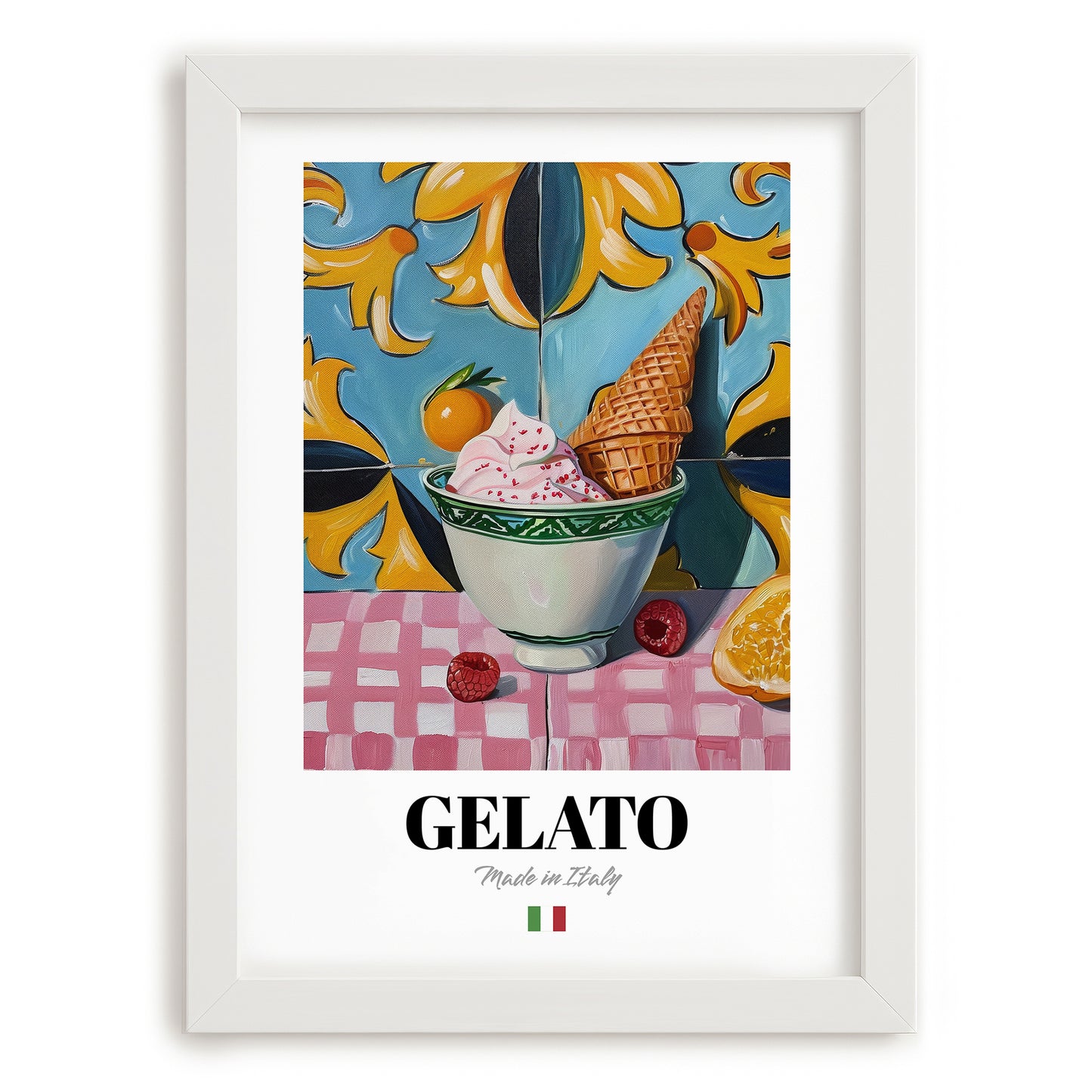 Gelato – Italian Ice Cream Gelato, Gelateria Art, placed in minimal white frame