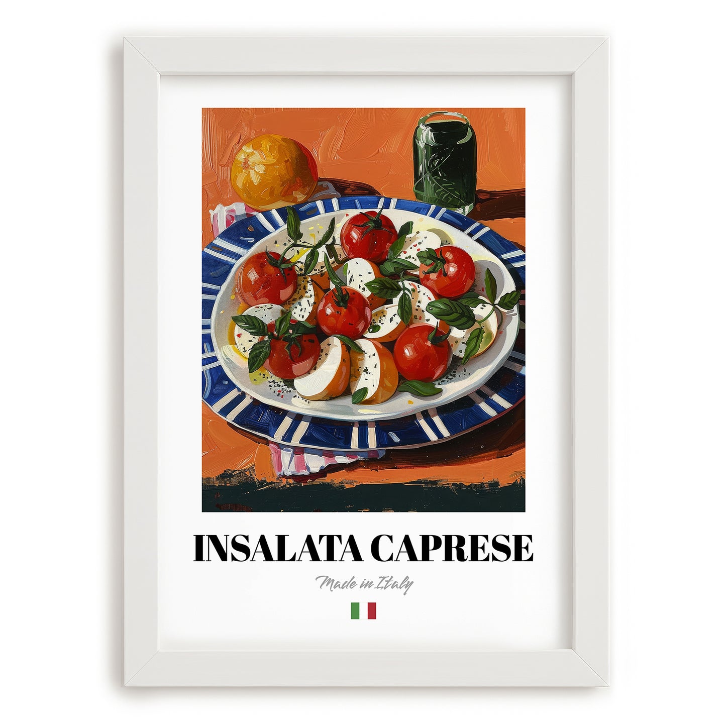 Insalata Caprese – Italian Salad Dish, Café Poster, placed in minimal white frame