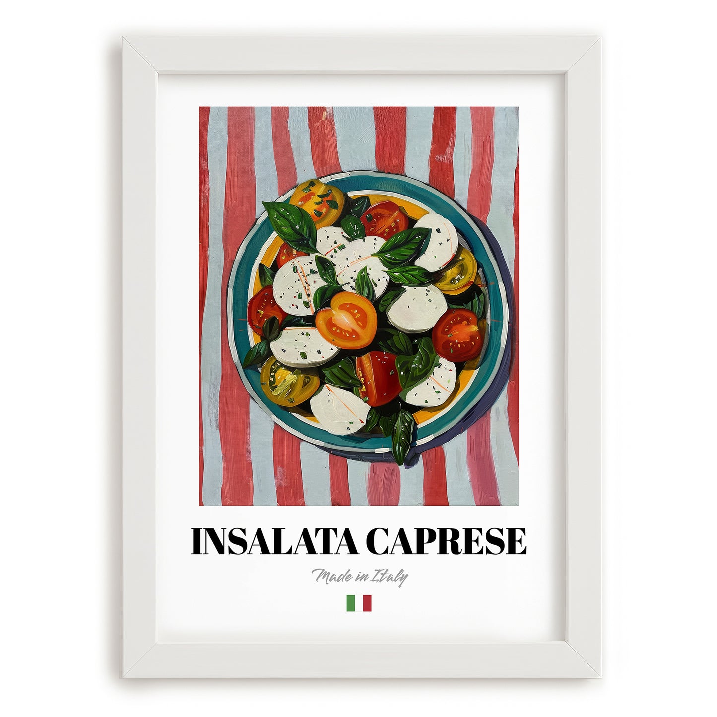 Insalata Caprese – Italian Salad Dish, Café Illustration, placed in minimal white frame
