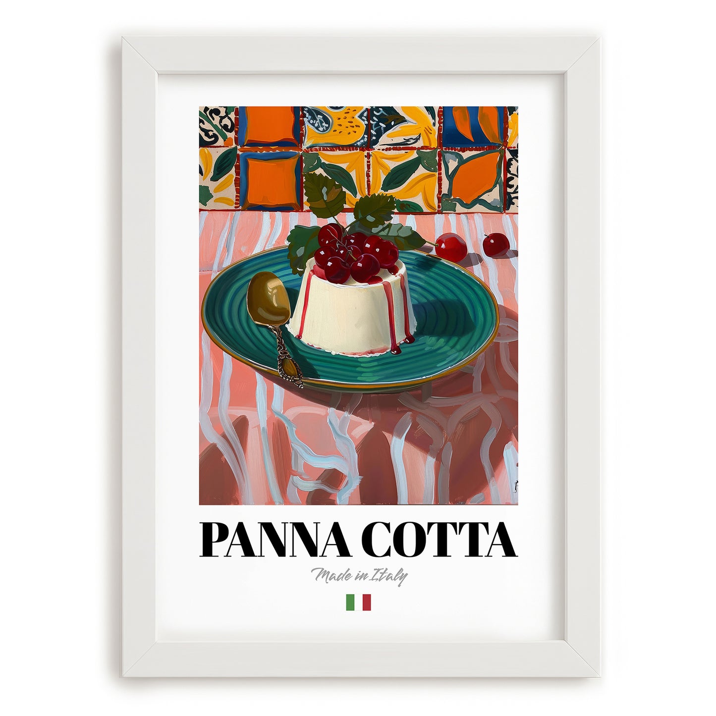 Panna Cotta – Italian Dessert Dish, Tavern Print, placed in minimal white frame