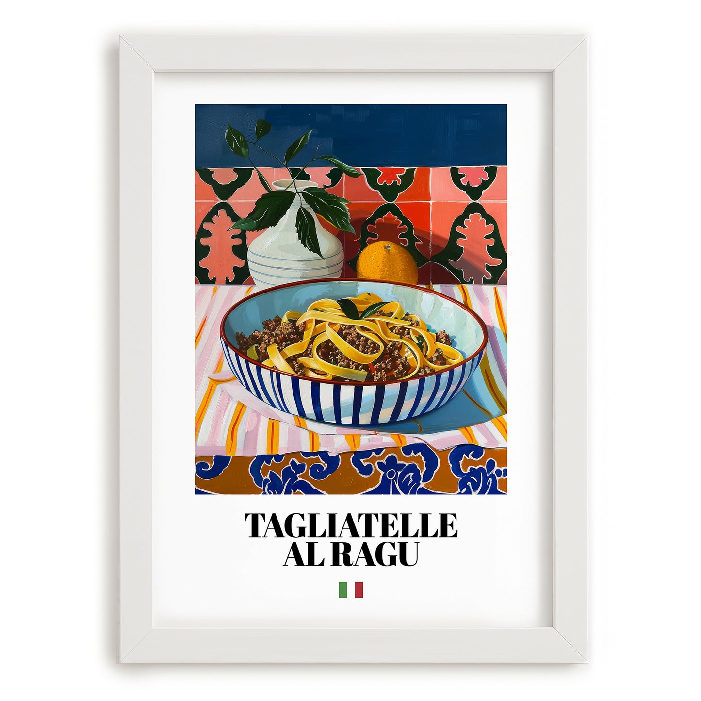 Tagliatelle al Ragu – Italian Pasta, Trattoria Illustration, placed in minimal white frame