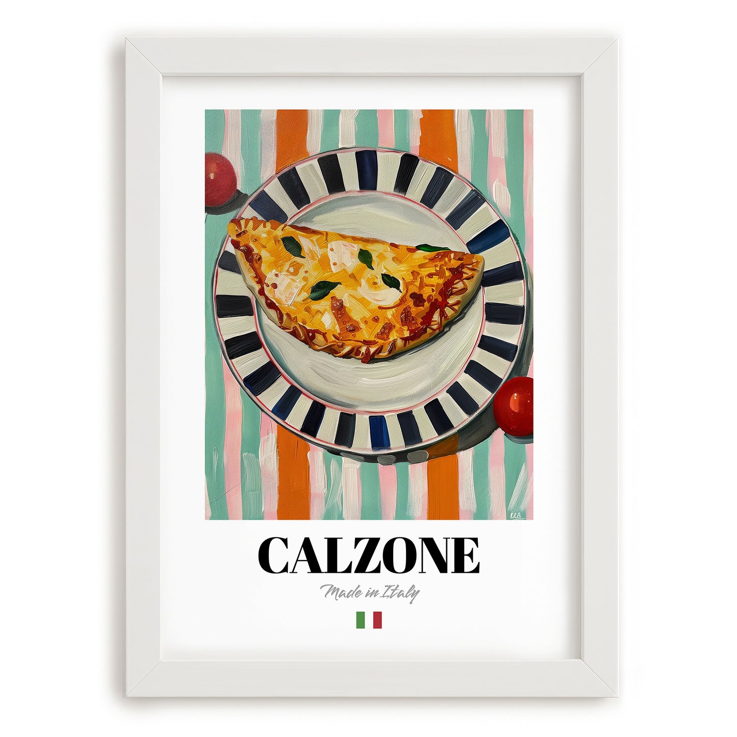 Calzone – Italian Pizza, Pizzeria Print, placed in minimal white frame