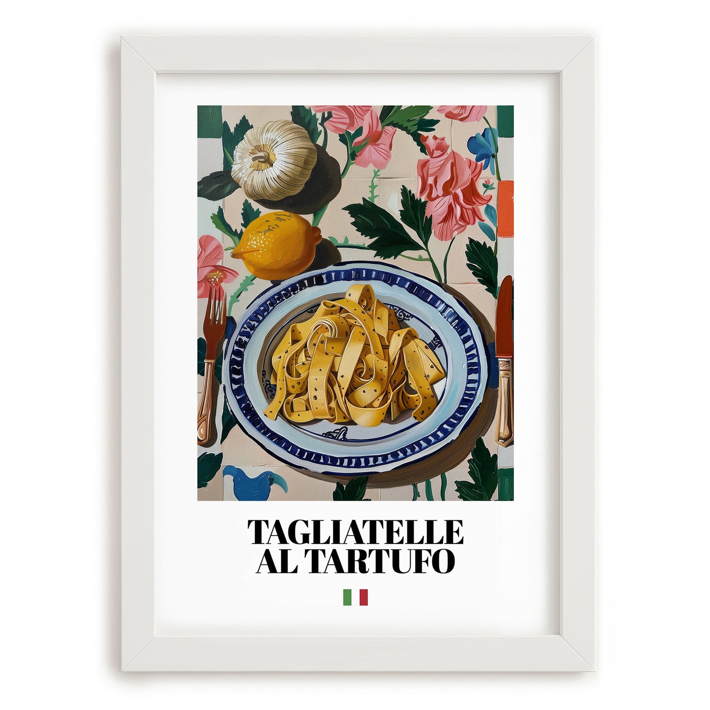 Tagliatelle al Tartufo – Italian Pasta, Ristorante Painting, placed in minimal white frame