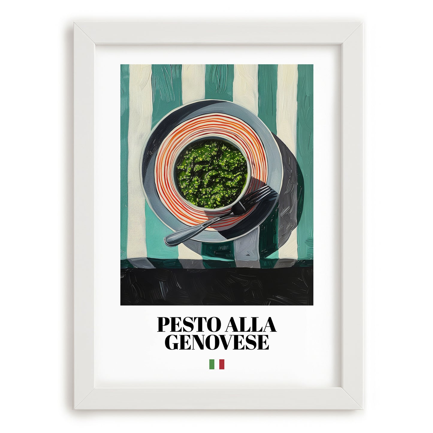 Pesto alla Genovese – Italian Pasta, Ristorante Painting, placed in minimal white frame