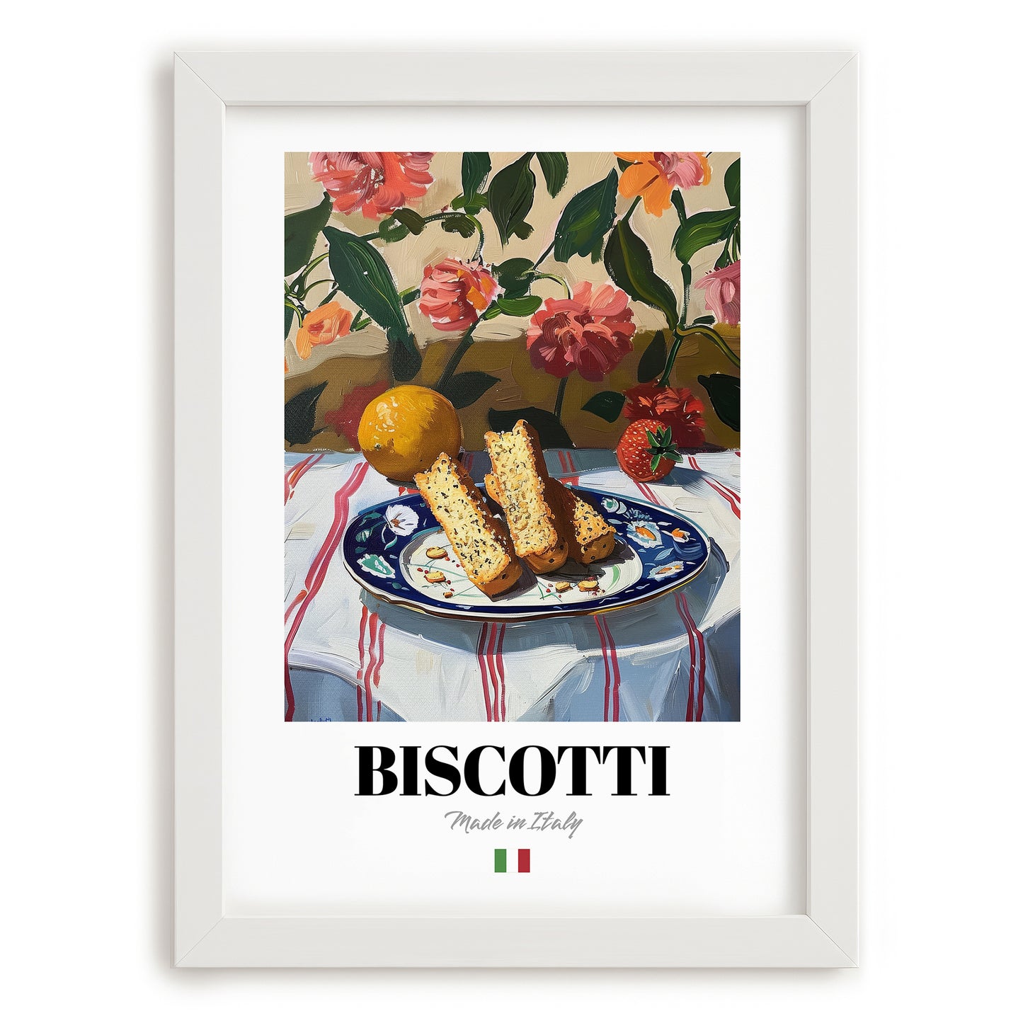Biscotti – Italian Biscuits Dish, Bistro Poster, placed in minimal white frame