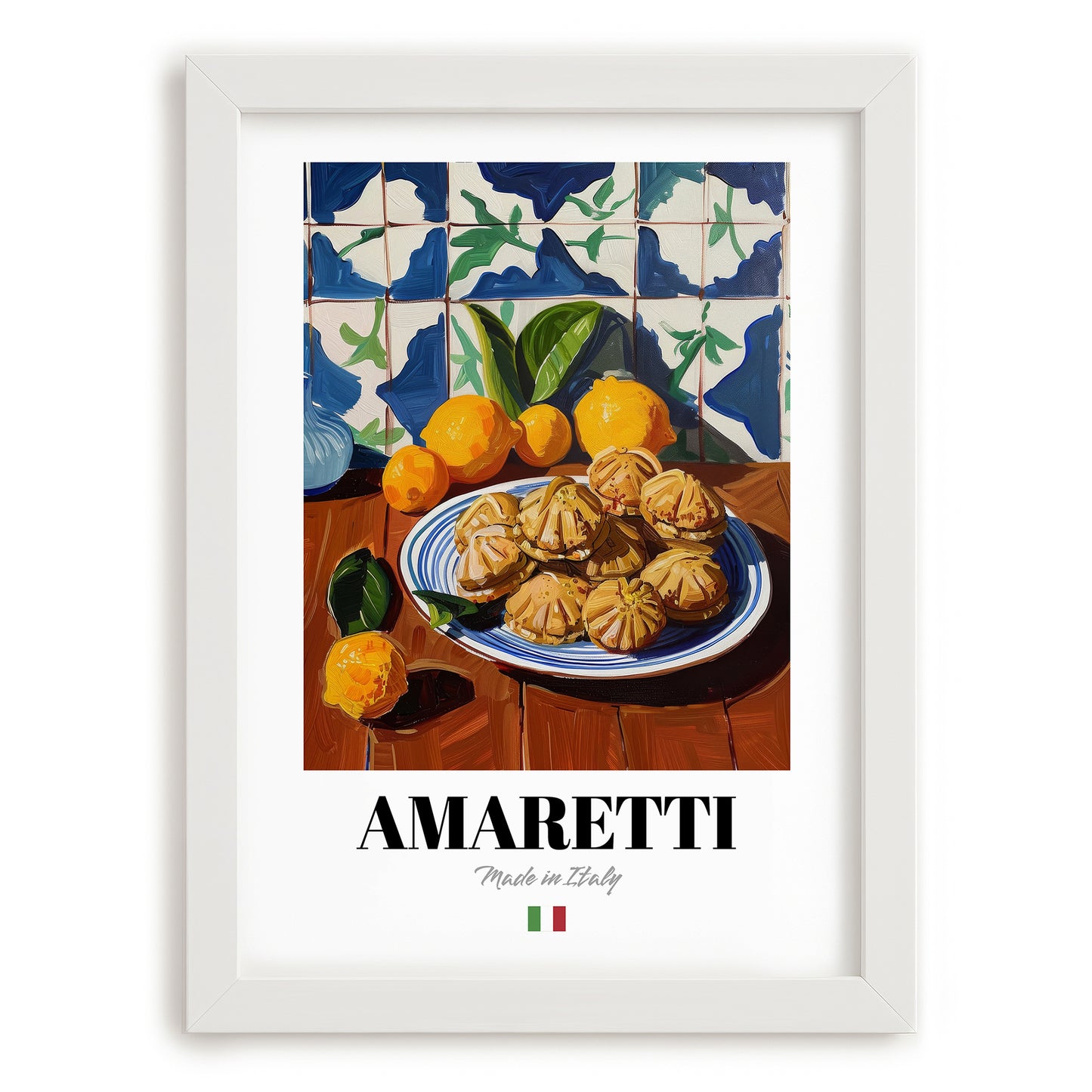 Amaretti – Italian Biscuits Dish, Café Poster, placed in minimal white frame