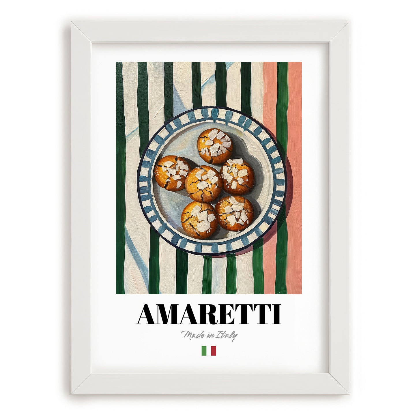 Amaretti – Italian Biscuits Dish, Café Poster, placed in minimal white frame