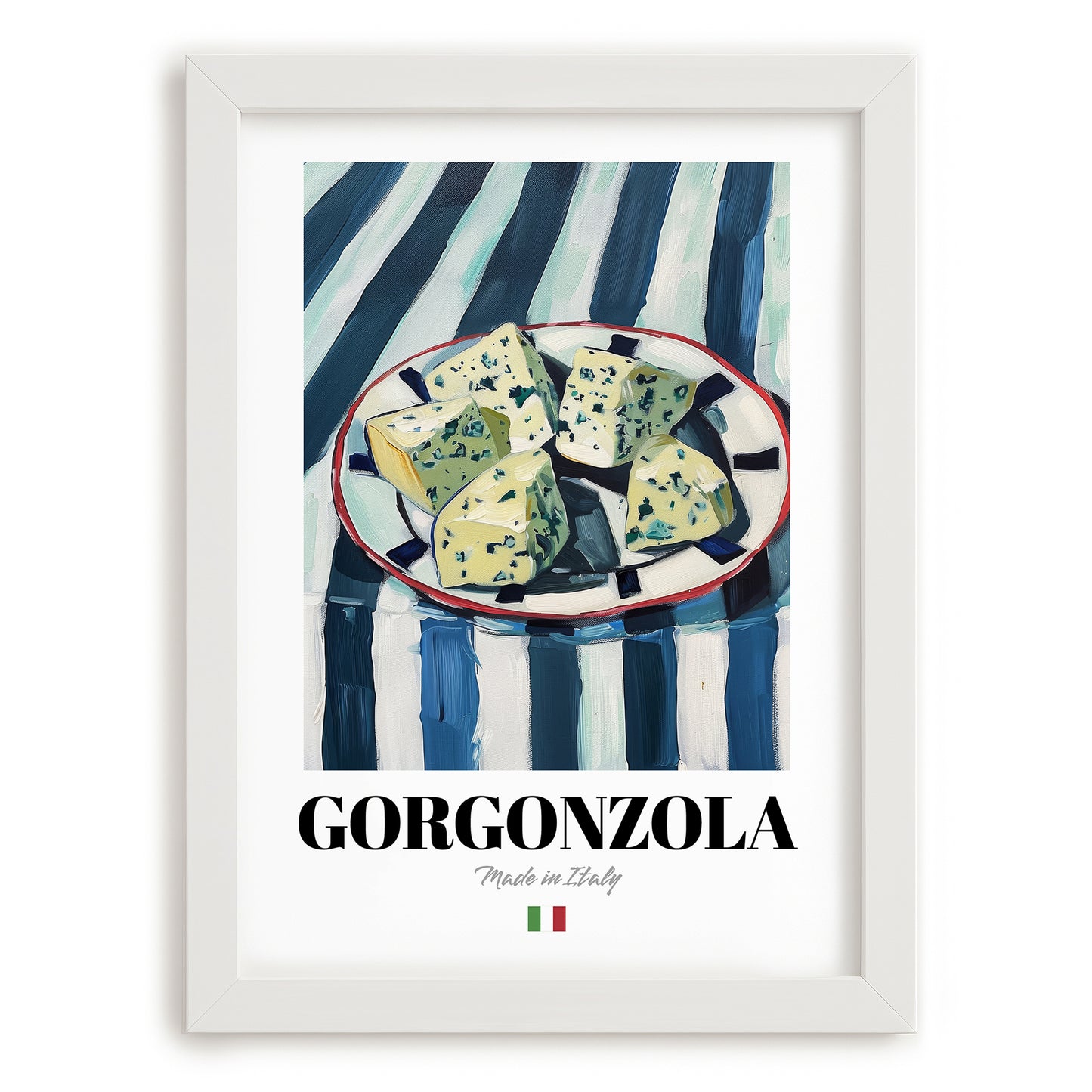 Gorgonzola – Italian Cheese Dish, Café Poster, placed in minimal white frame