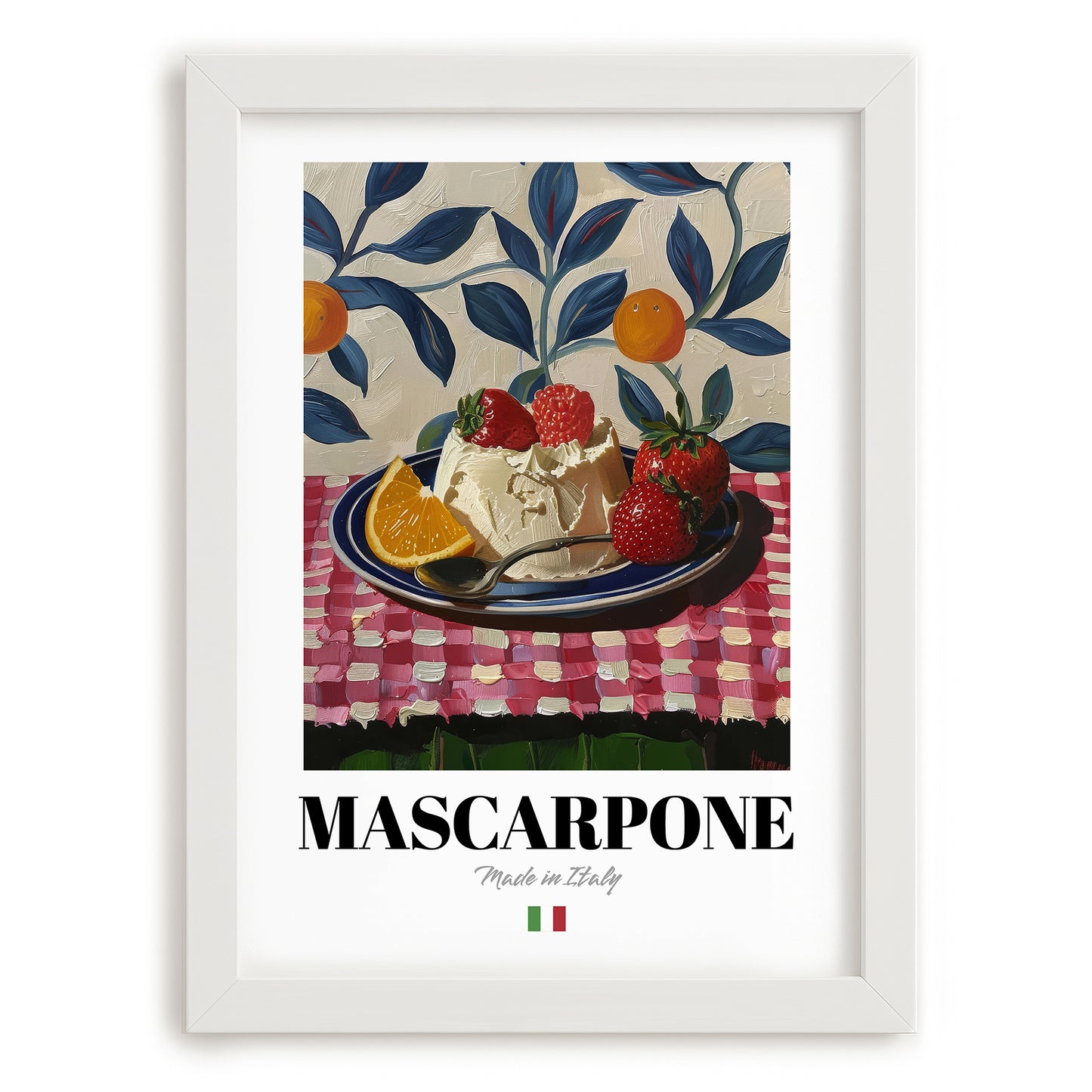 Mascarpone – Italian Cheese Dish, Café Poster, placed in minimal white frame
