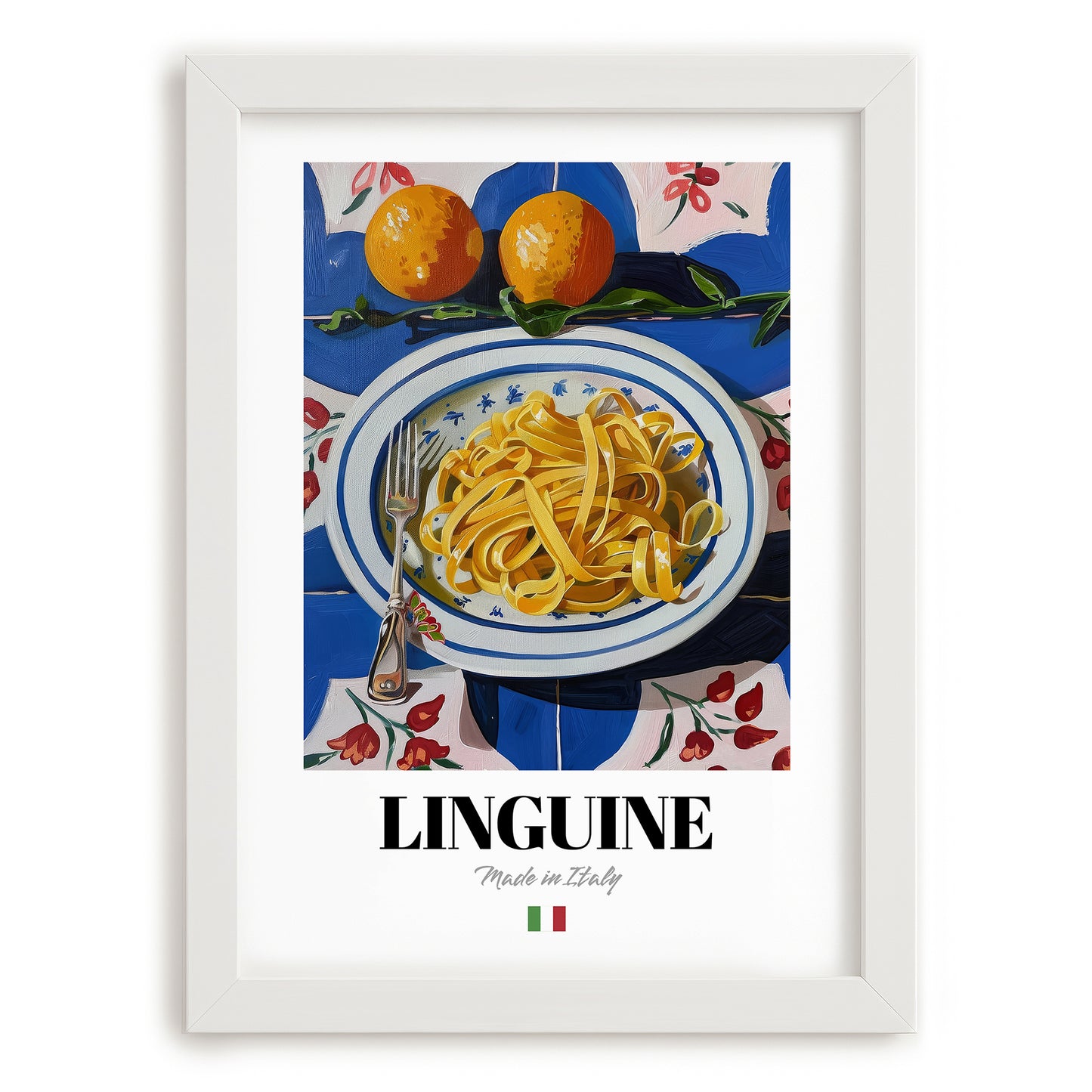 Linguine – Italian Pasta, Osteria Print, placed in minimal white frame
