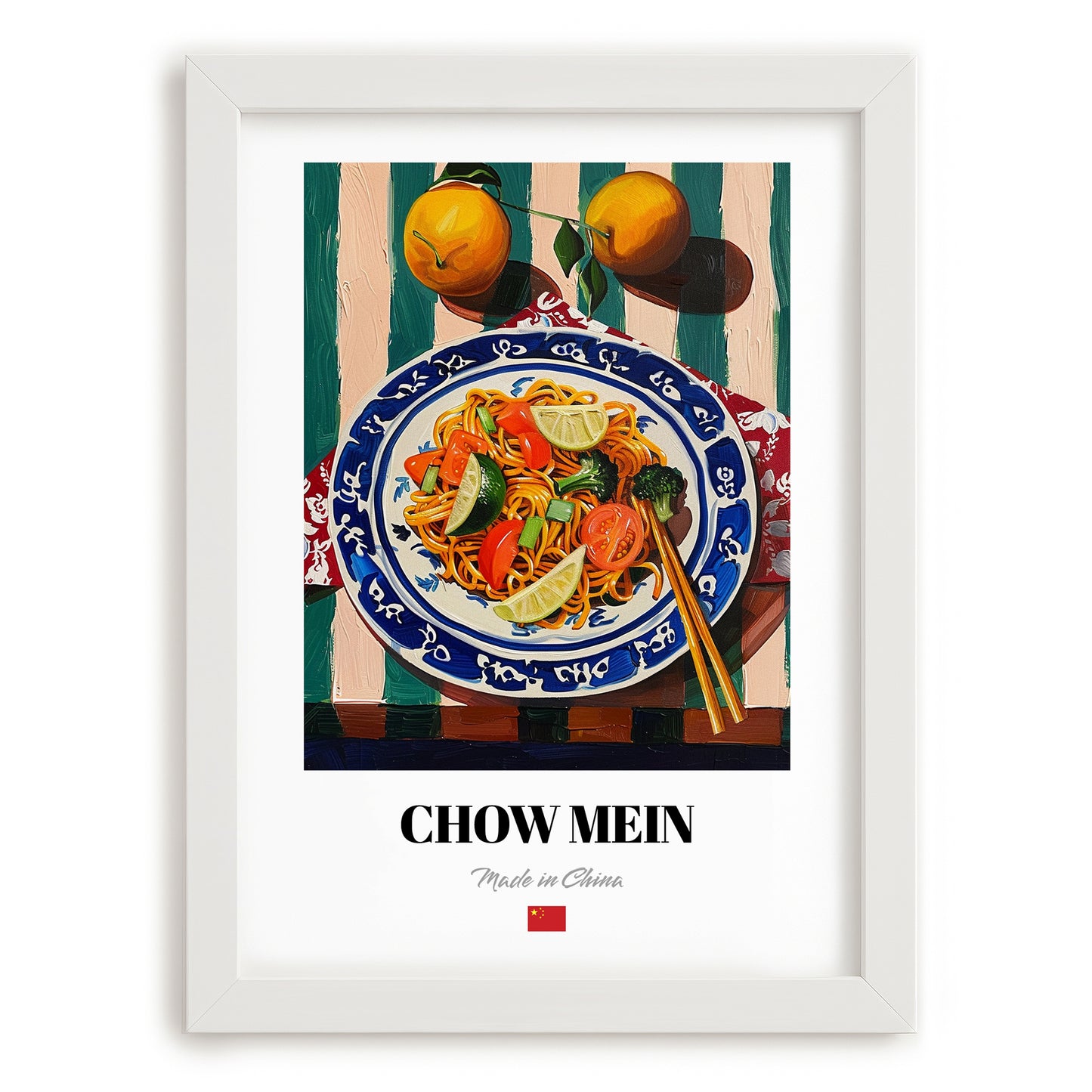 Chow Mein – Art, Chinese Food Still Life, placed in minimal white frame