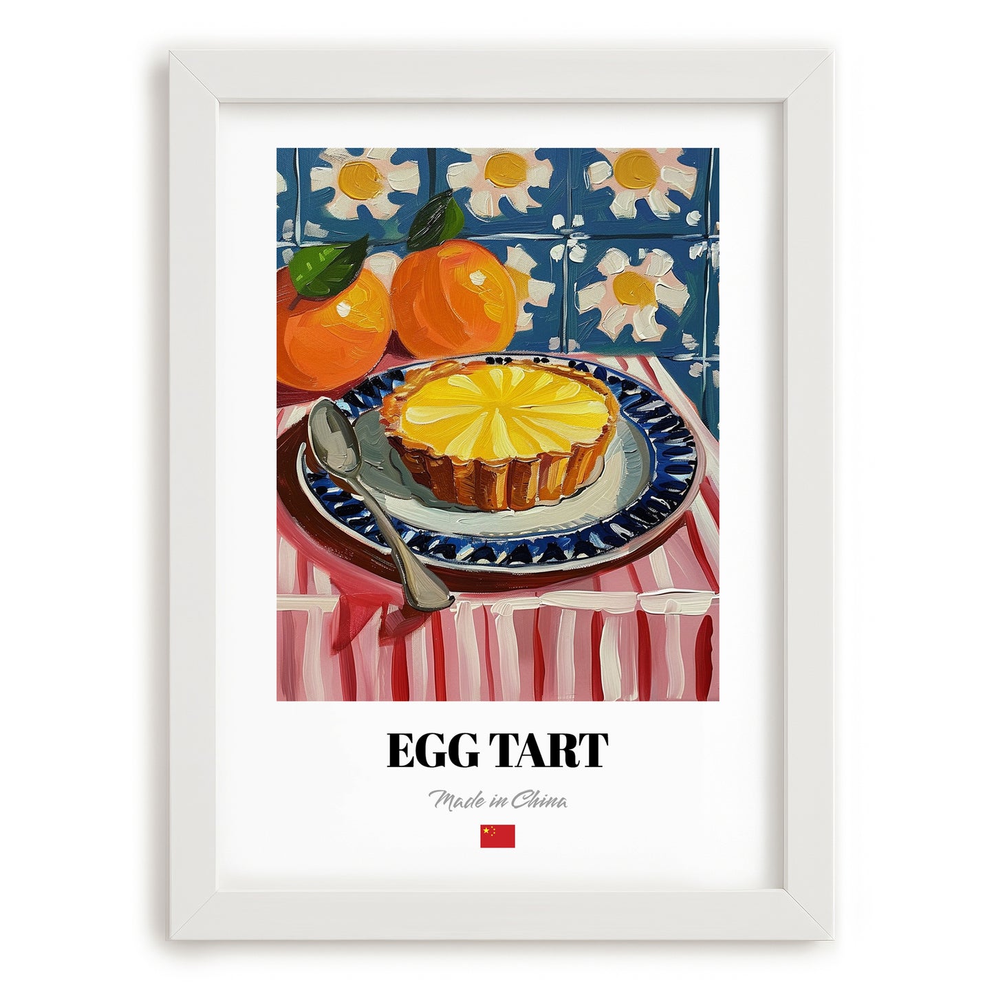 Egg Tart (Dàn Tǎ) – Art, Chinese Dessert Wall Decor, placed in minimal white frame