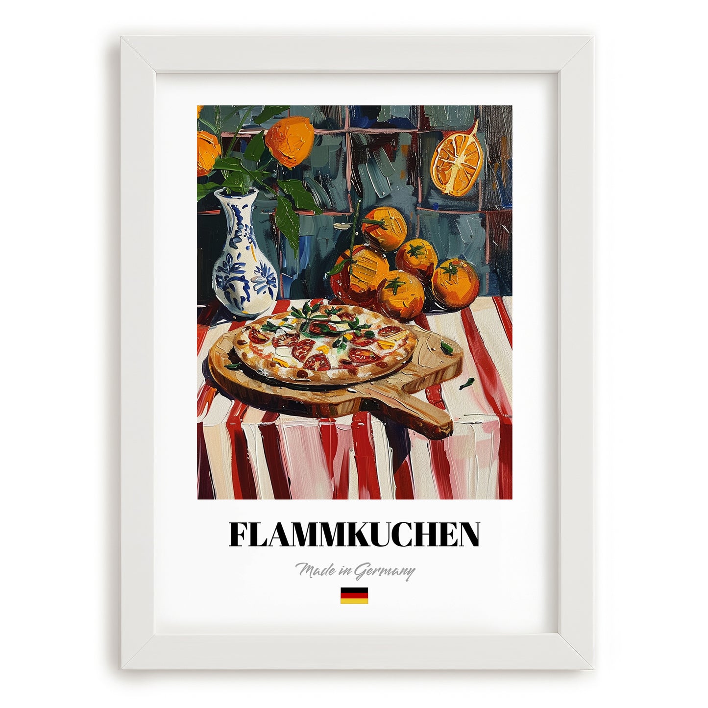 Flammkuchen – Art, German Food Wall Decor, placed in minimal white frame