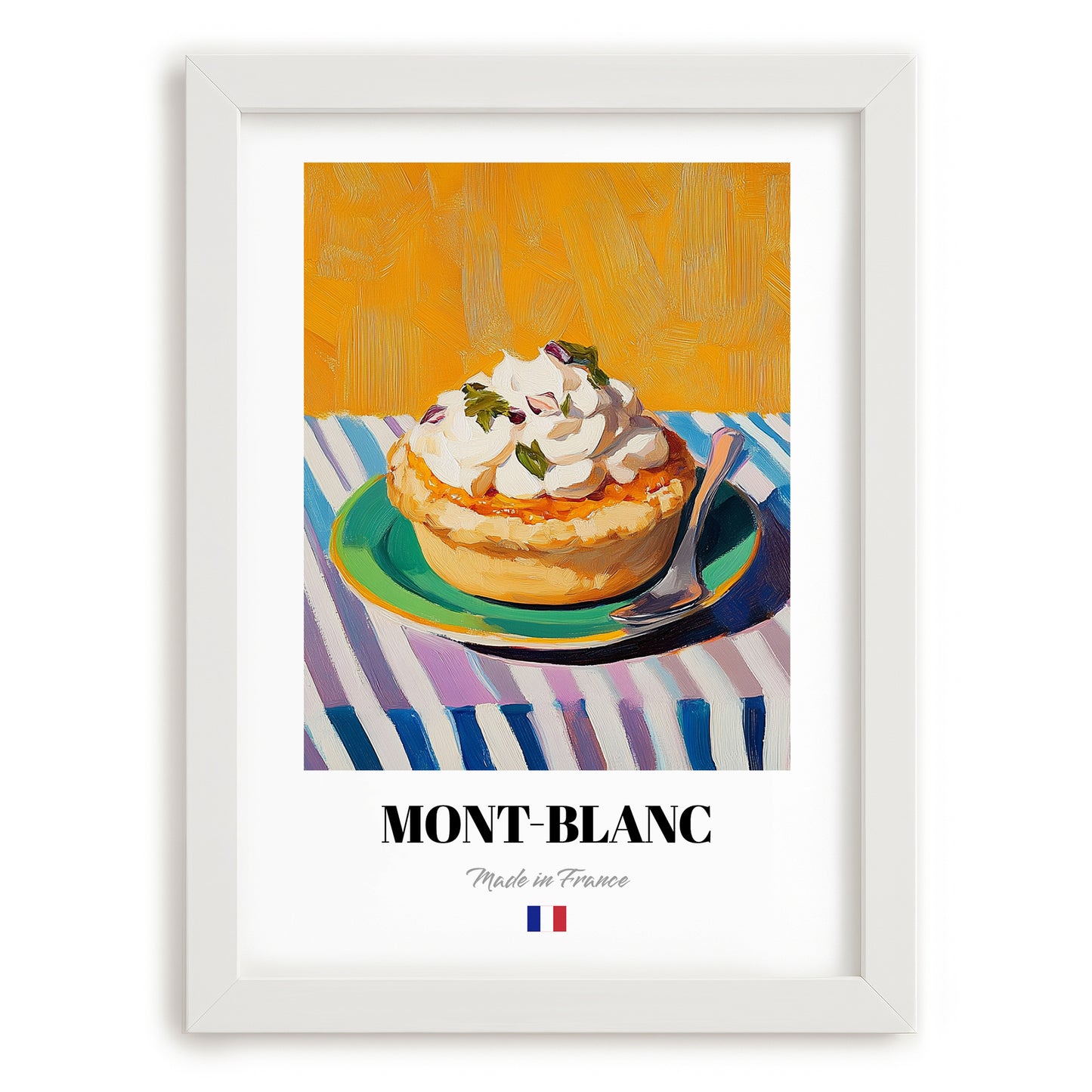 Mont-Blanc – Colorful Oil Painting, French French Dessert Poster, placed in minimal white frame