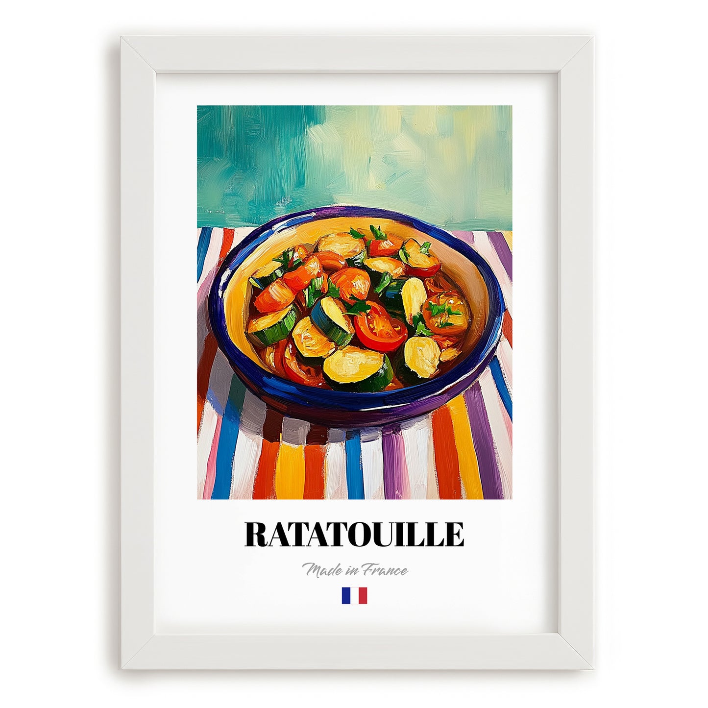 Ratatouille – Oil Painting, French Food Still Life, placed in minimal white frame
