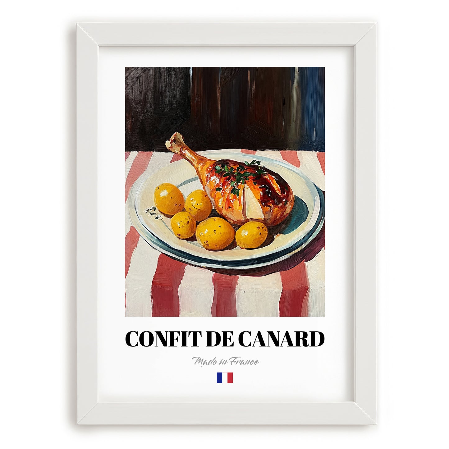 Confit de Canard – Art, French Food Poster, placed in minimal white frame