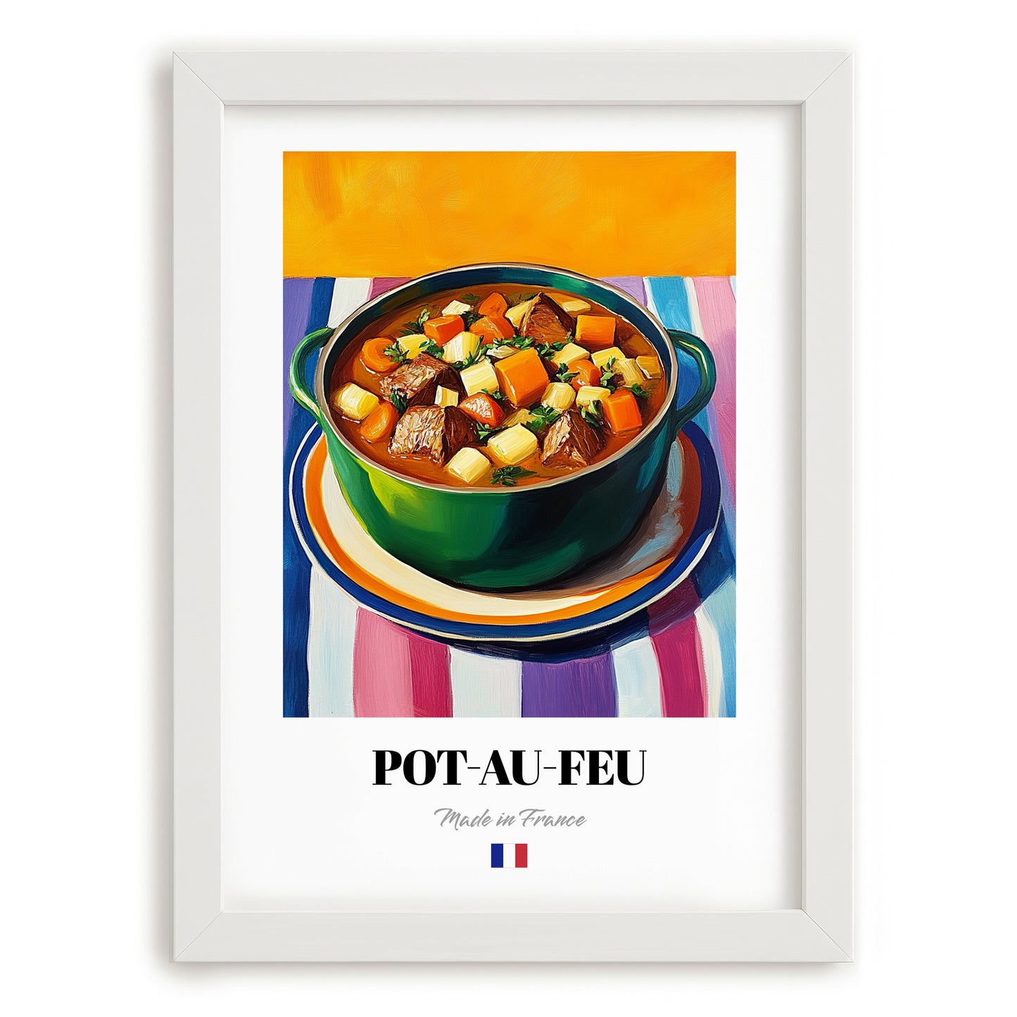 Pot-au-feu – Oil Painting, French Food Print, placed in minimal white frame