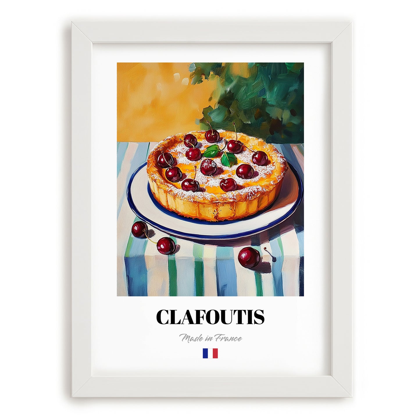 Clafoutis – Oil Painting, French French Dessert Painting, placed in minimal white frame