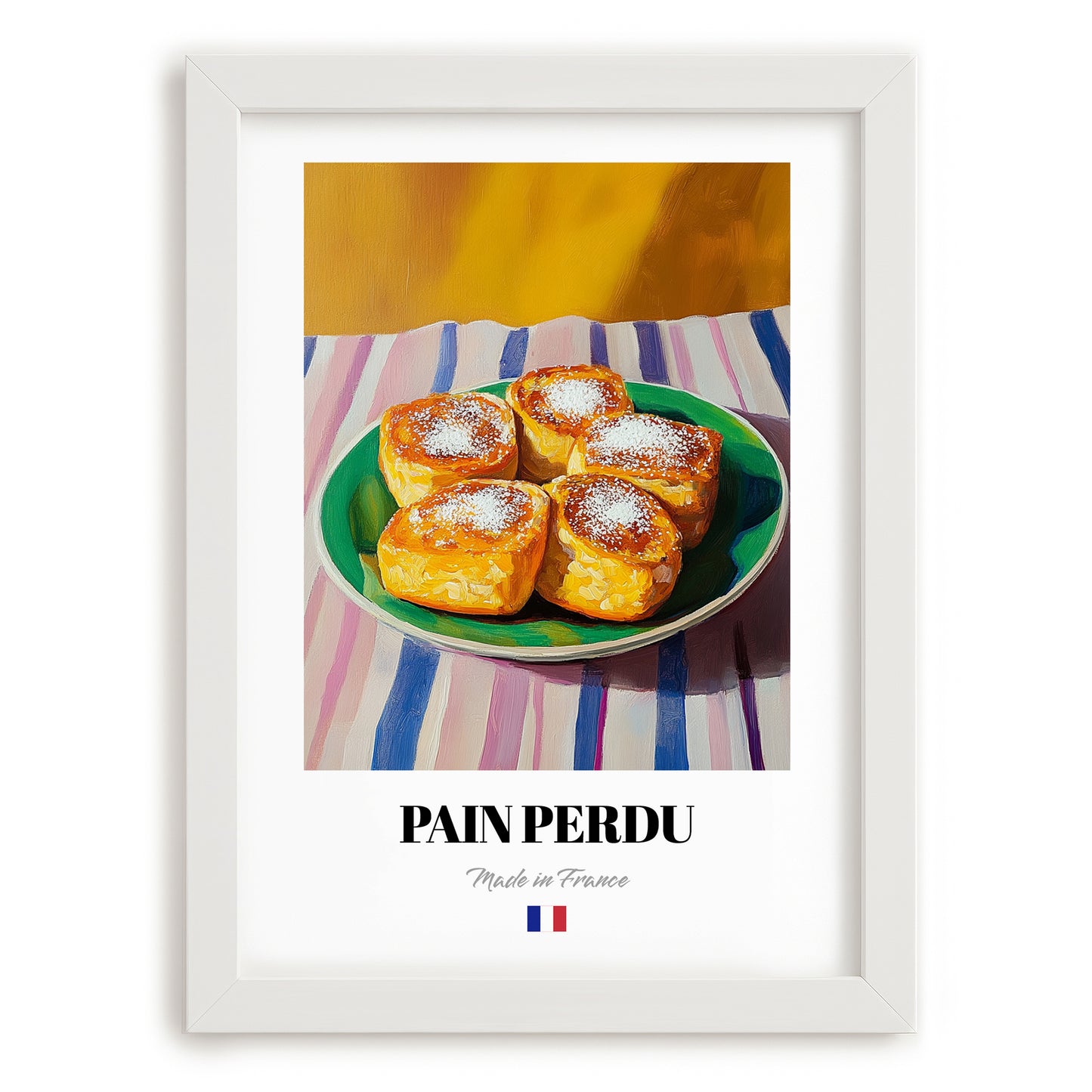 Pain Perdu – Oil Painting, French French Dessert Painting, placed in minimal white frame