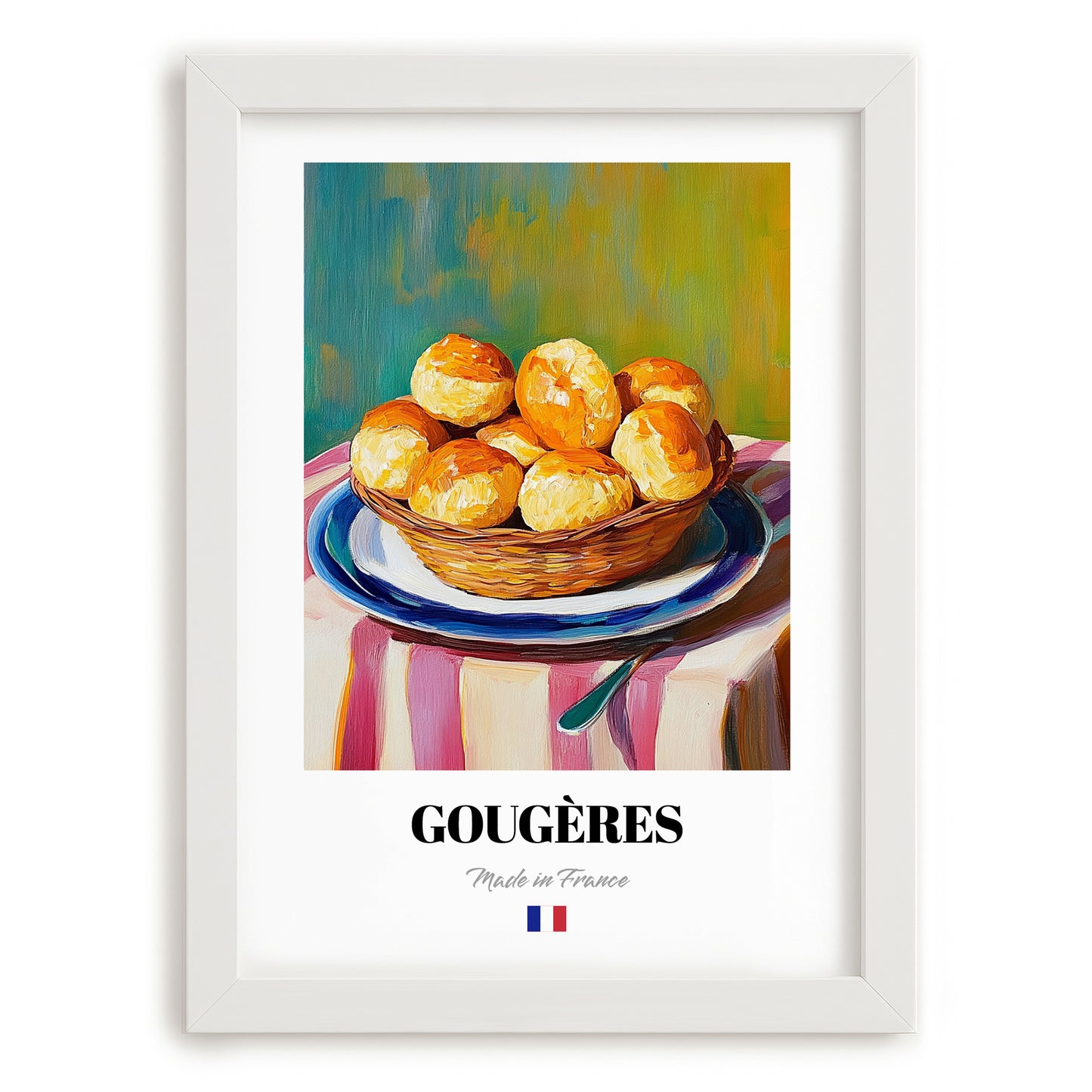 Gougères – Art, French French Pastry Poster, placed in minimal white frame